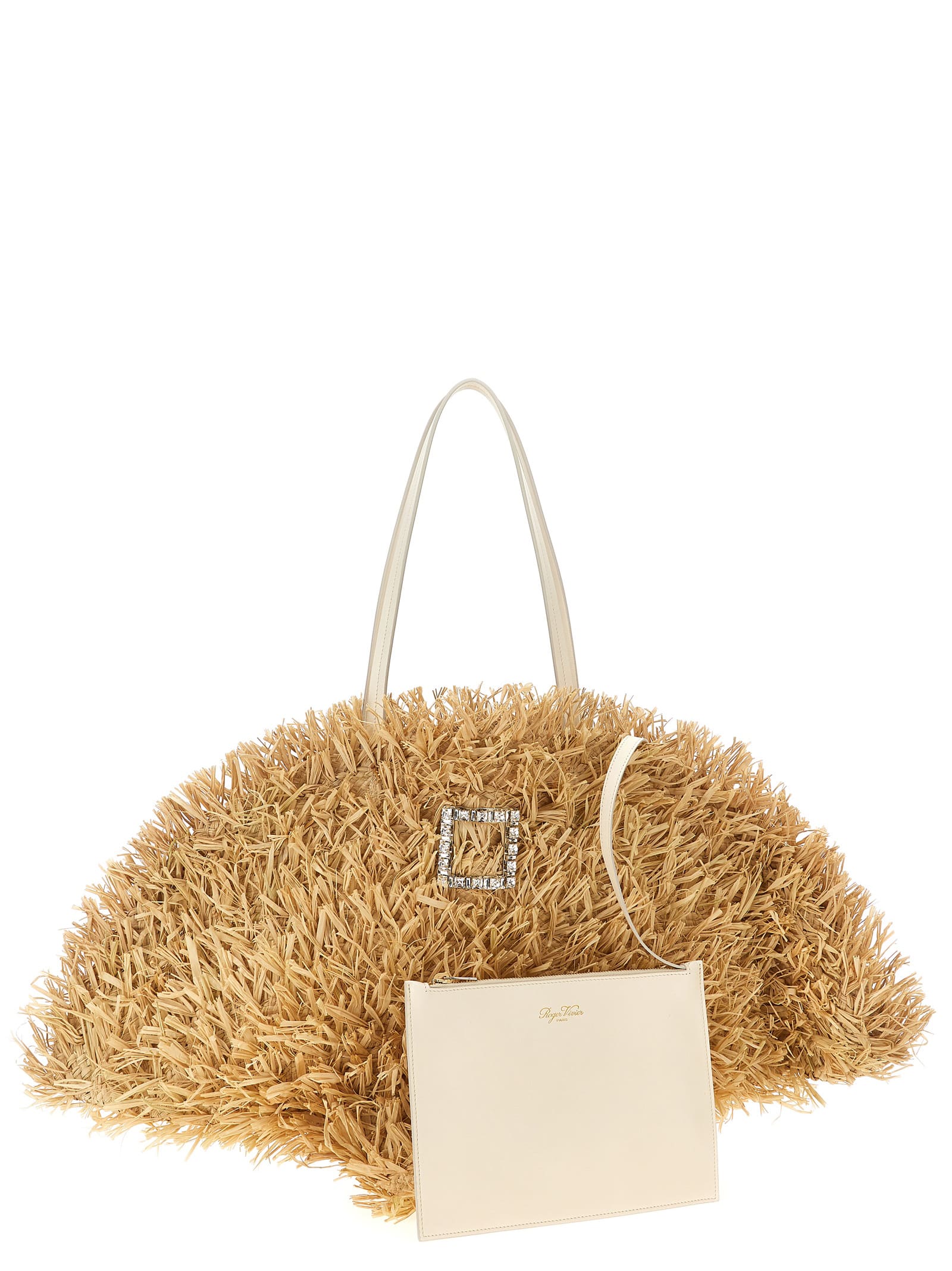 Shop Roger Vivier Tres Vivier Panier Large Shopping Bag In Beige