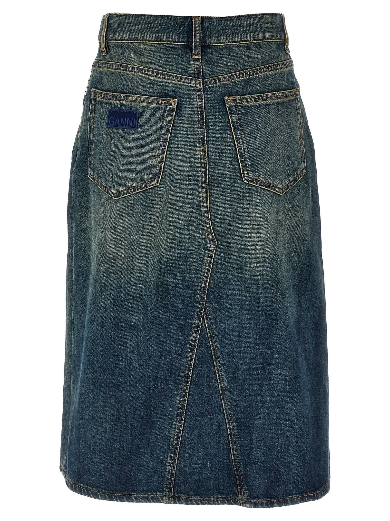 Shop Ganni Heavy Washed Skirt In Blue