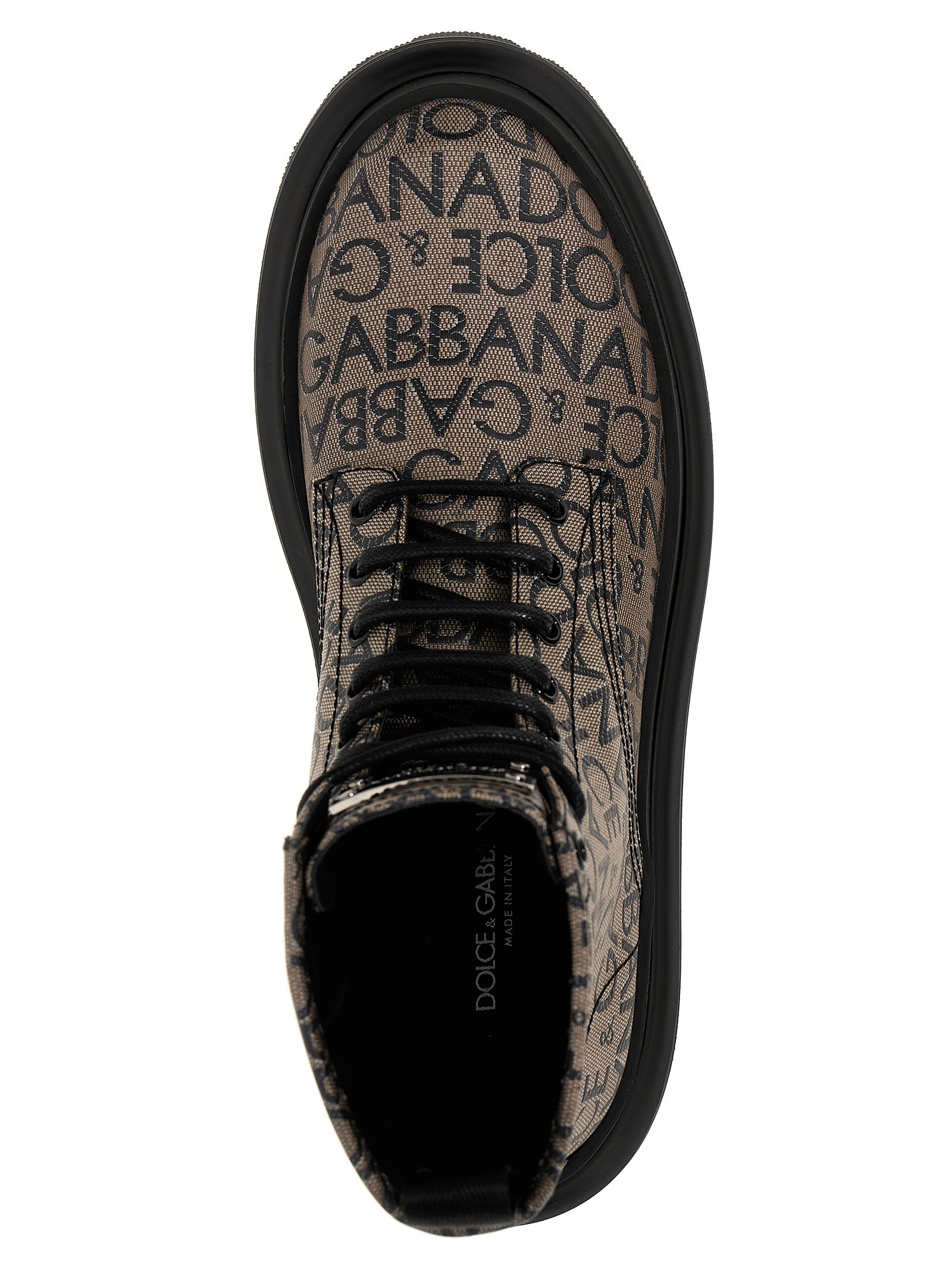 Shop Dolce & Gabbana Jacquard Logo Combat Boots