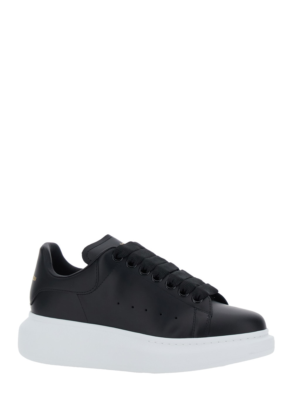 Alexander Mcqueen Black Low Top Sneakers With Logo Lettering On Tongue And Heel In Leather Woman In Black