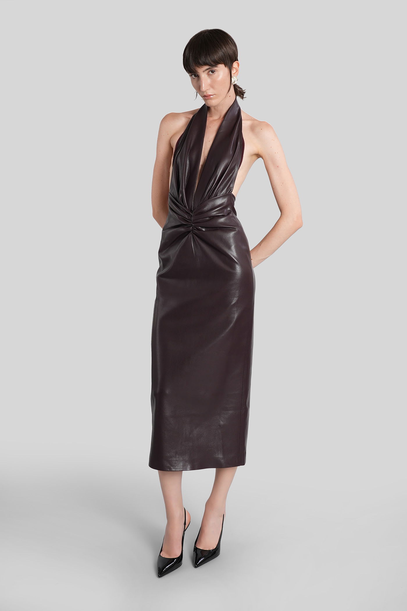 The Andamane Zendaya Dress In Bordeaux Polyester In Brown
