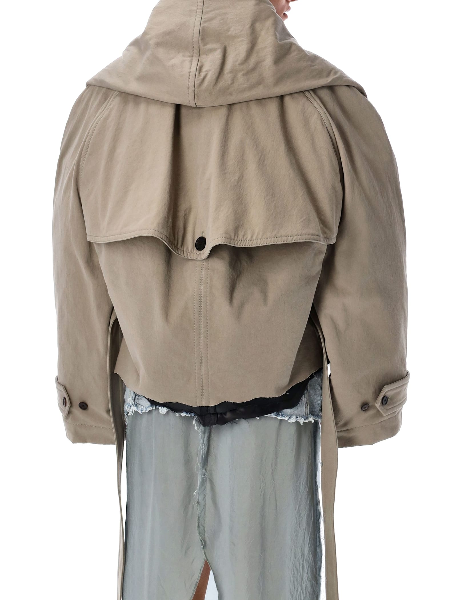 Balenciaga Flipped Hooded Trench In Brown