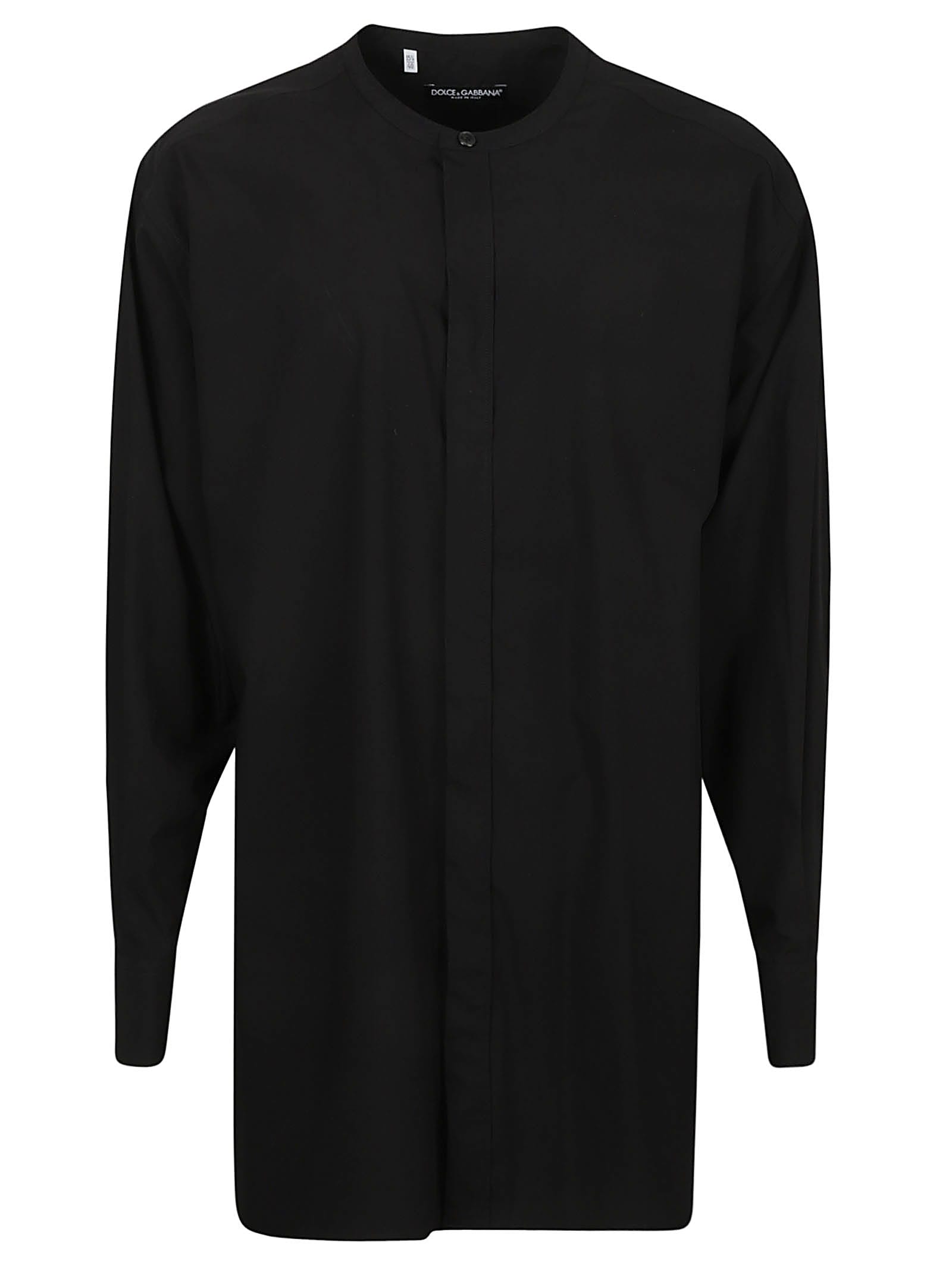Dolce & Gabbana Band Collar Plain Long Shirt In Black