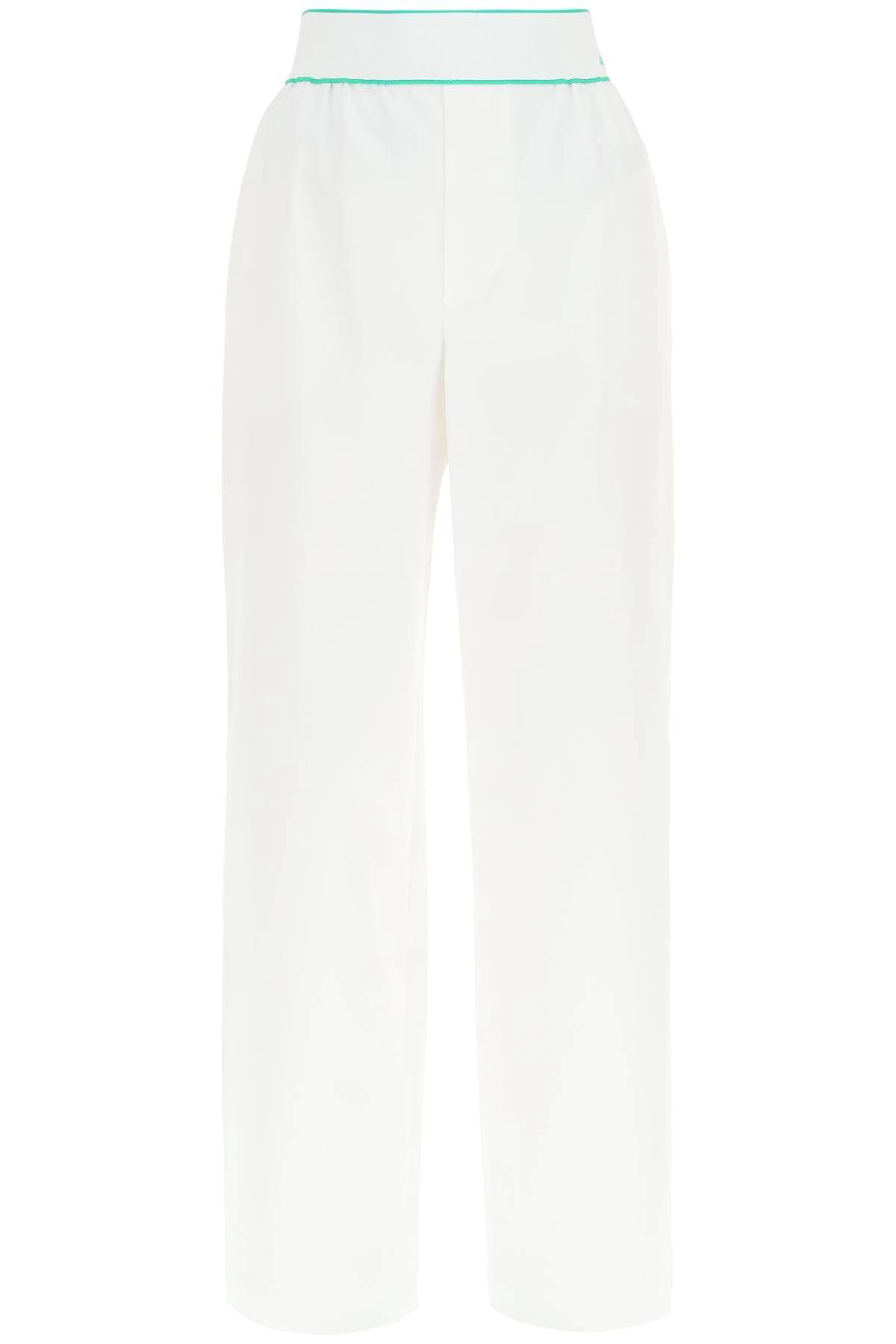 Bottega Veneta Elastic Waist Cotton Wide Legged Pants In White