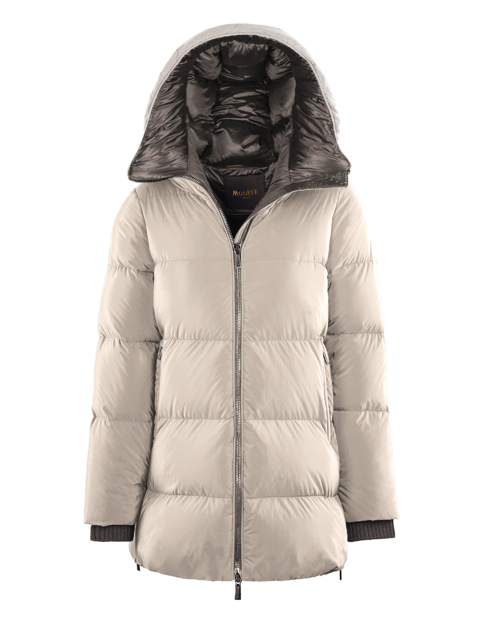 Moorer Womens Quilted Down Jacket With Hood In Brown