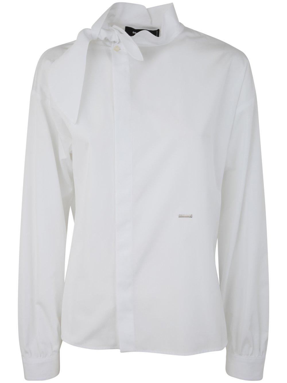 Dsquared2 Gathered Tied-neck Long-sleeved Shirt In White