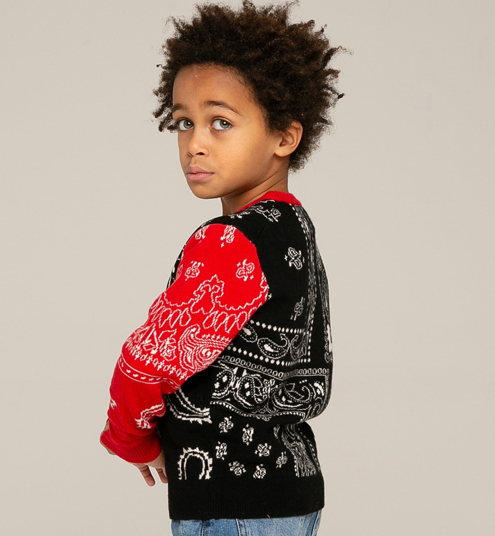 Shop Mc2 Saint Barth Boy Bandanna Sweater With Cowboy Embroidery In Black