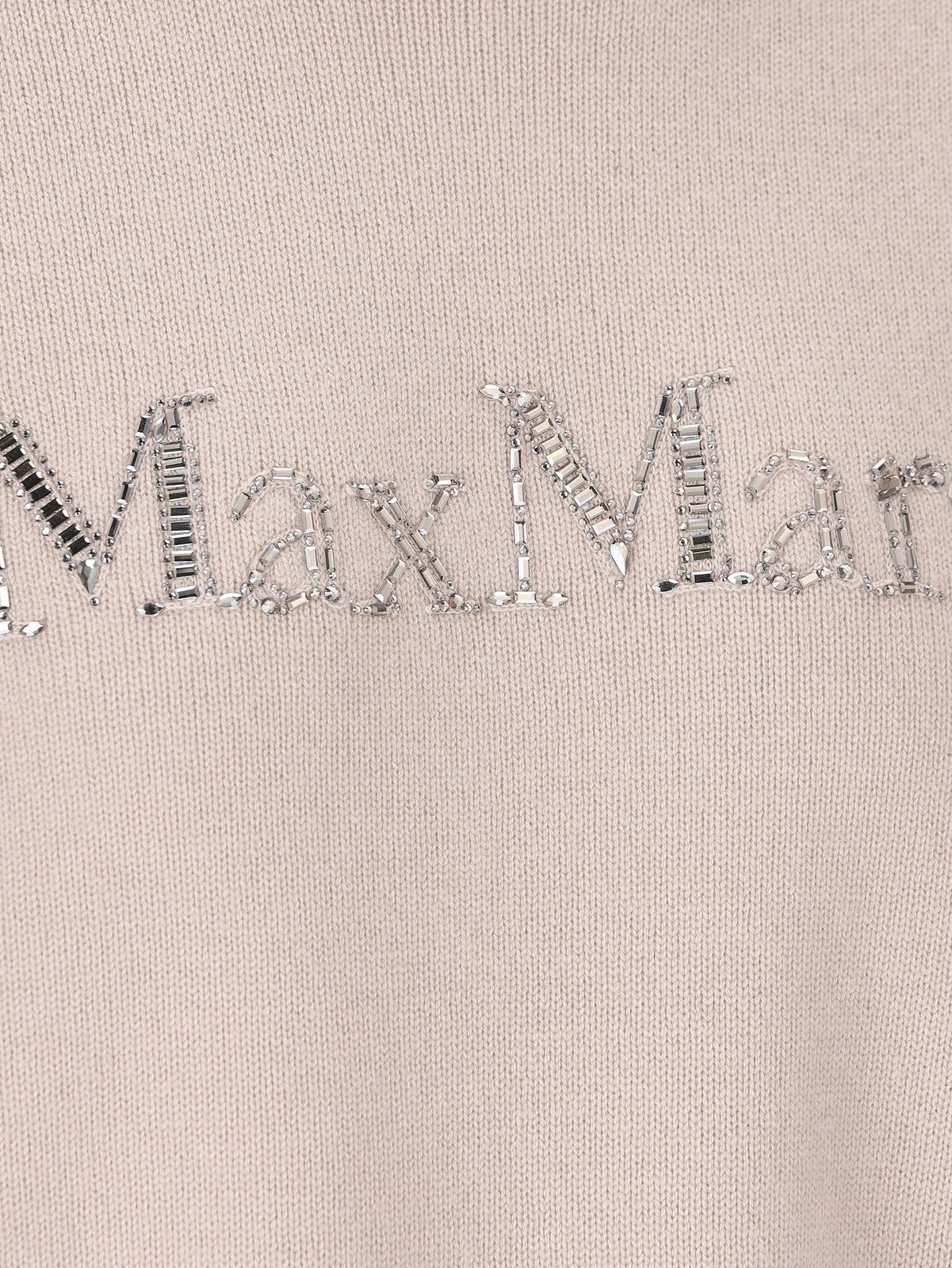 Shop 's Max Mara Logo Embellished Knitted Hoodie In Beige