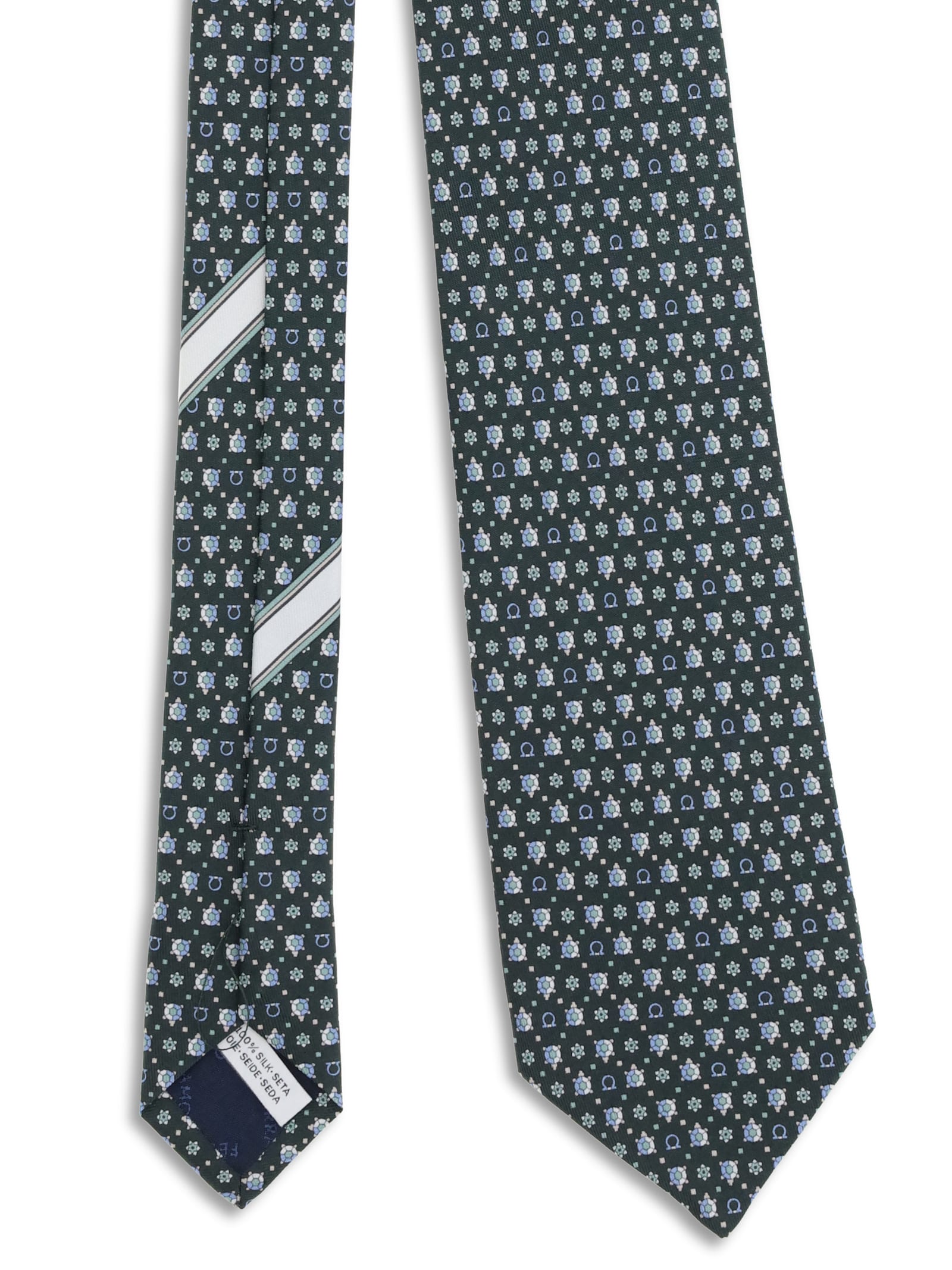 Ferragamo Men Tortoise Print Silk Tie In Gray