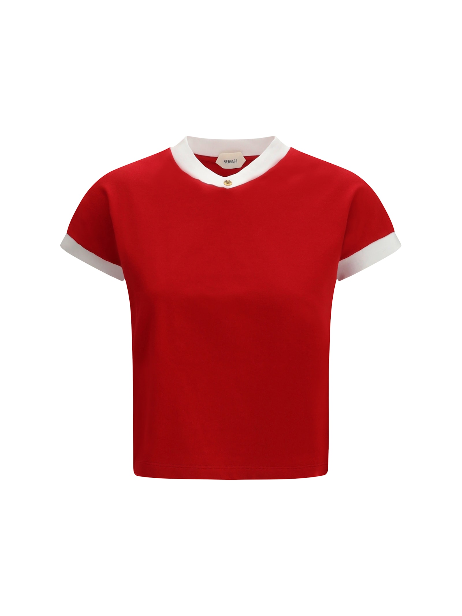 Versace Cotton V Neck Top Short Sleeves Buttons In Multi