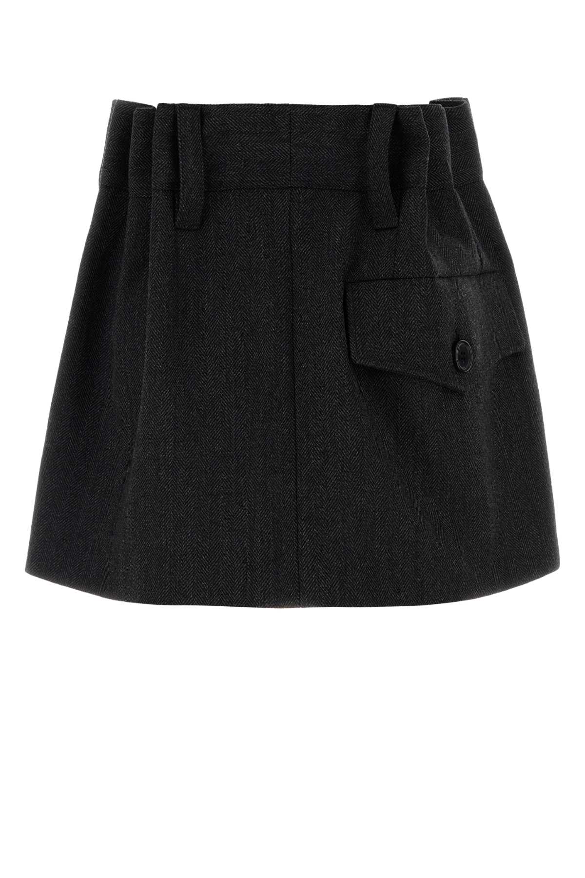Prada Embroidered Wool Mini Skirt In Gray