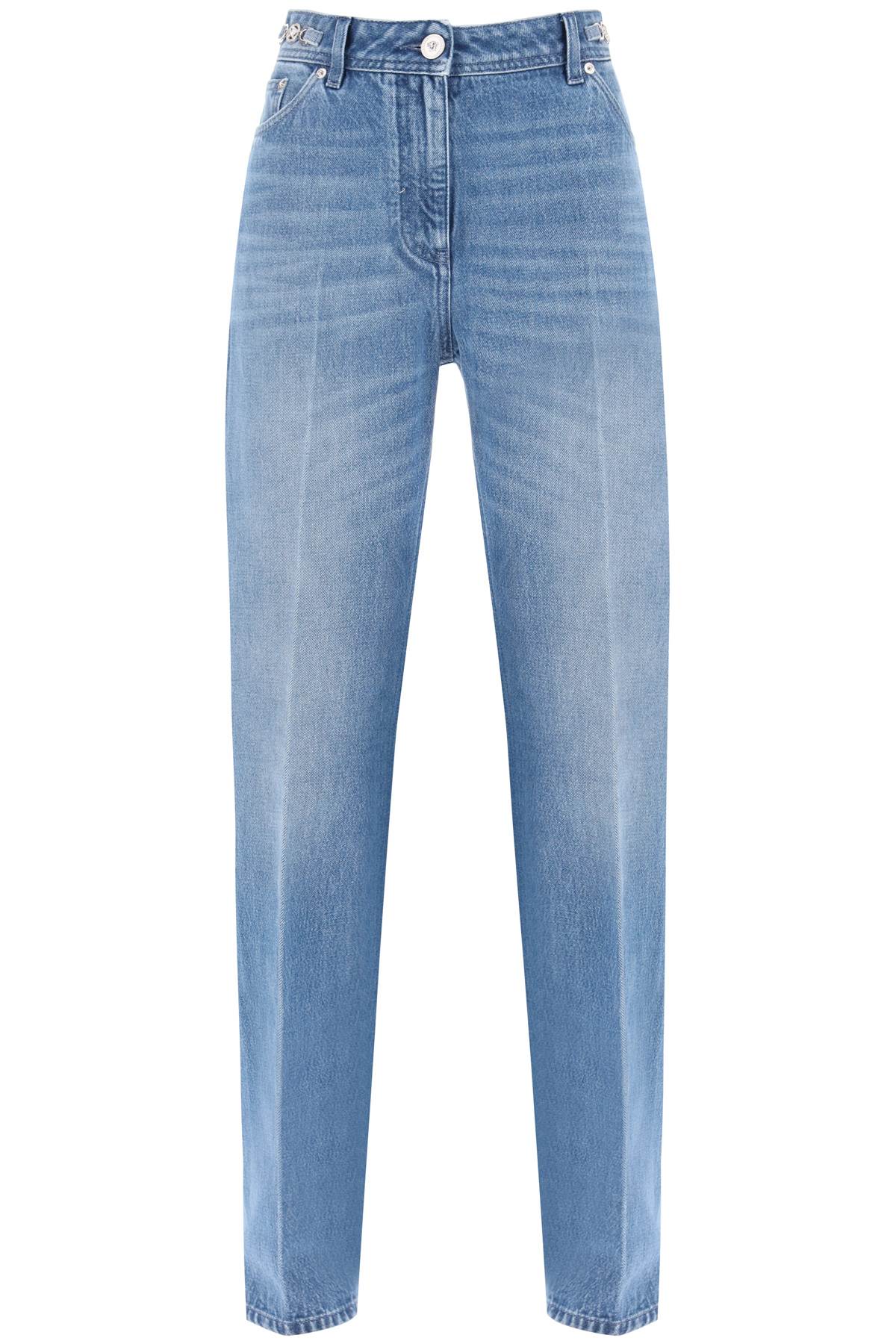 Shop Versace Boyfriend Jeans With Tailored Crease In Medium Blue (blue)