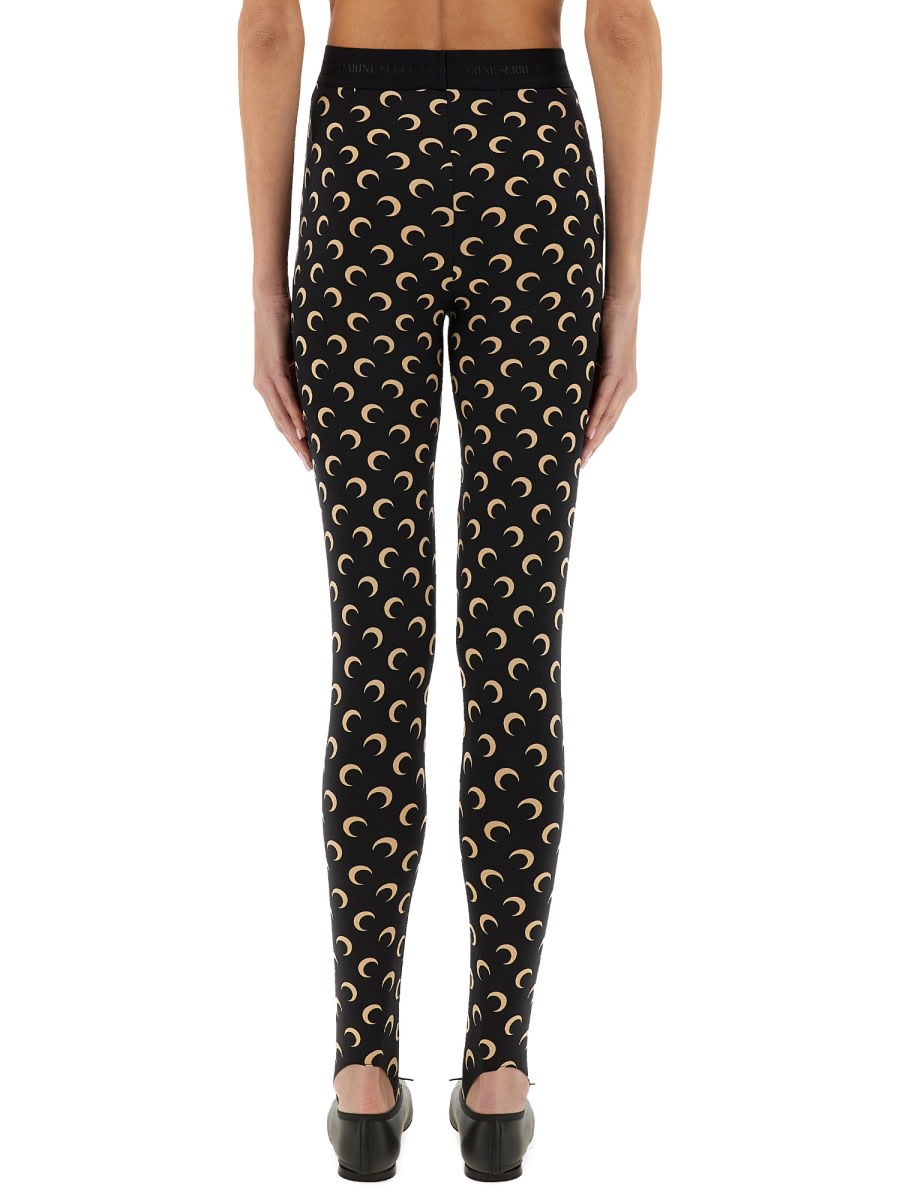 Marine Serre Moon Printed Stirrup Leggings In Black And Beige In Black