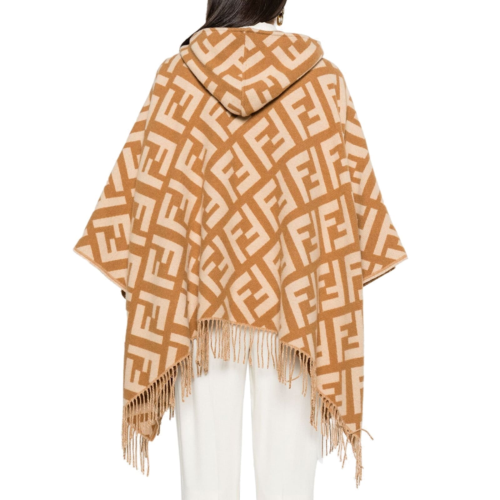 Shop Fendi Ff Jacquard Cashmere Poncho In Brown