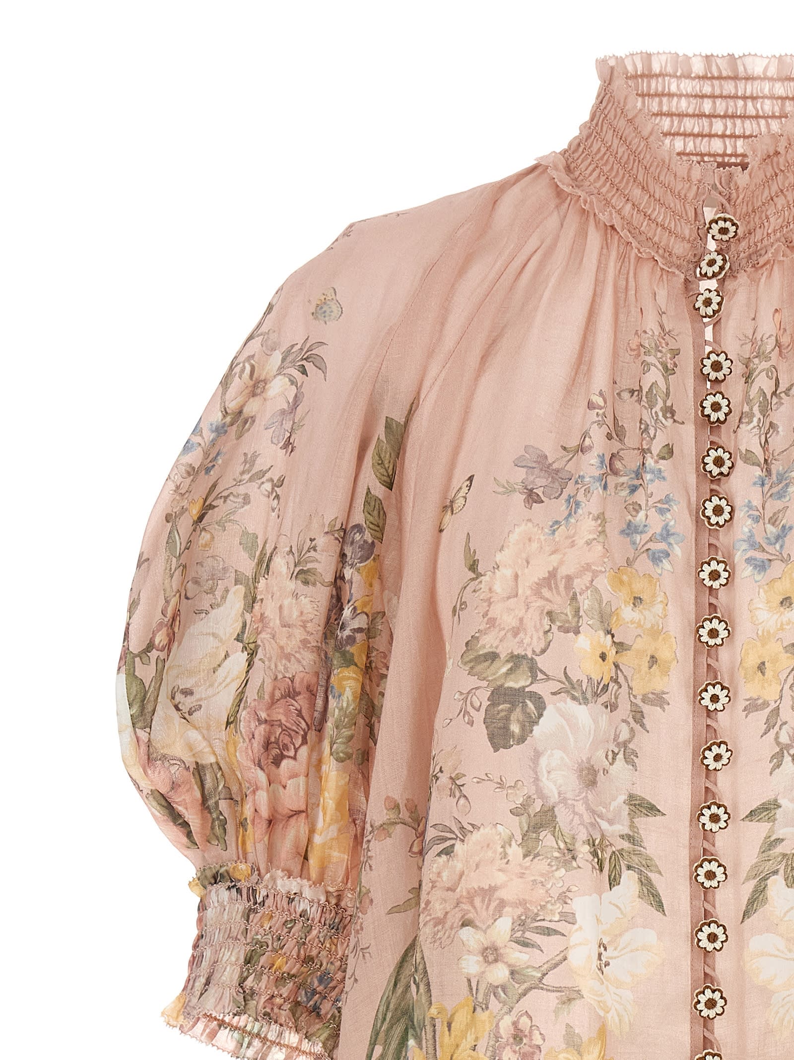 Shop Zimmermann Waverly Short Sleeve Shirt In Pink