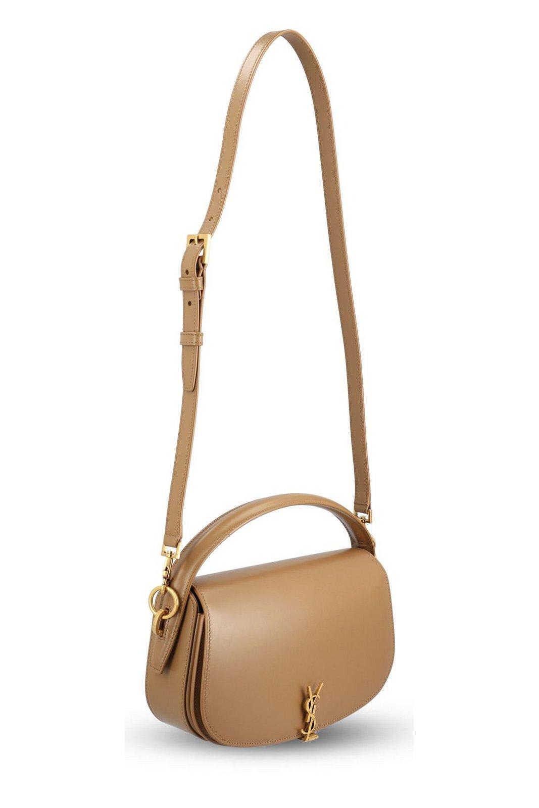 Saint Laurent Voltaire Logo Plaque Shoulder Bag In Brown