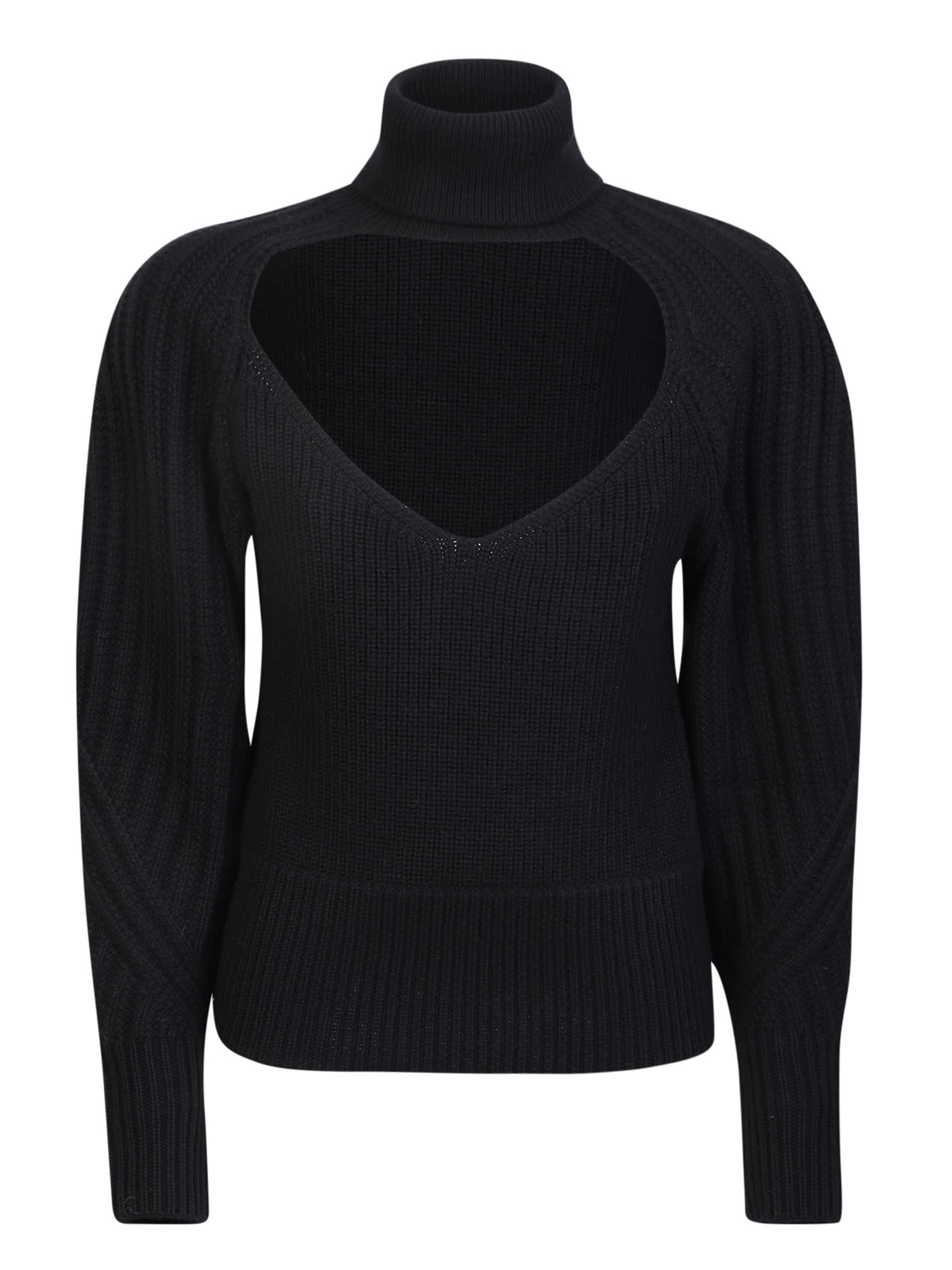 Heart Neckline Wool Sweater In Black