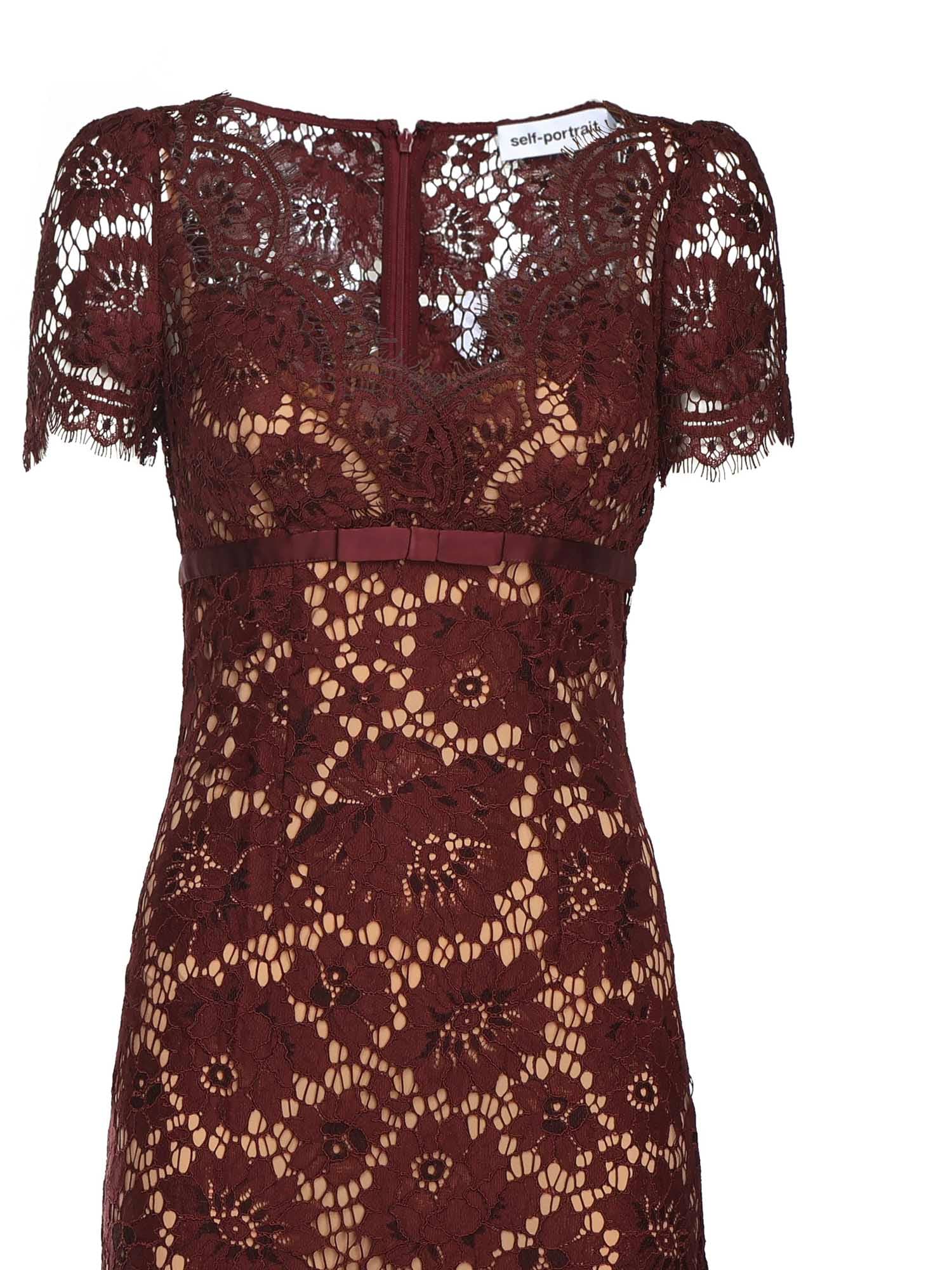 Self-portrait Self Portrait Burgundy Floral Lace Midi Dress In Red