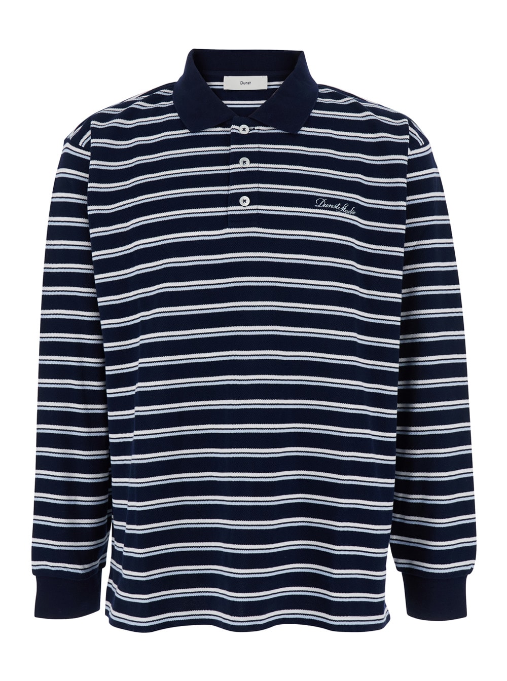 Dunst Unisex Multi Stripe Collared T-shirt In Blue