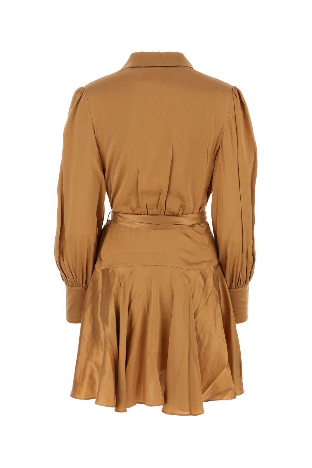 Shop Zimmermann V-neck Satin Wrap Dress In Brown