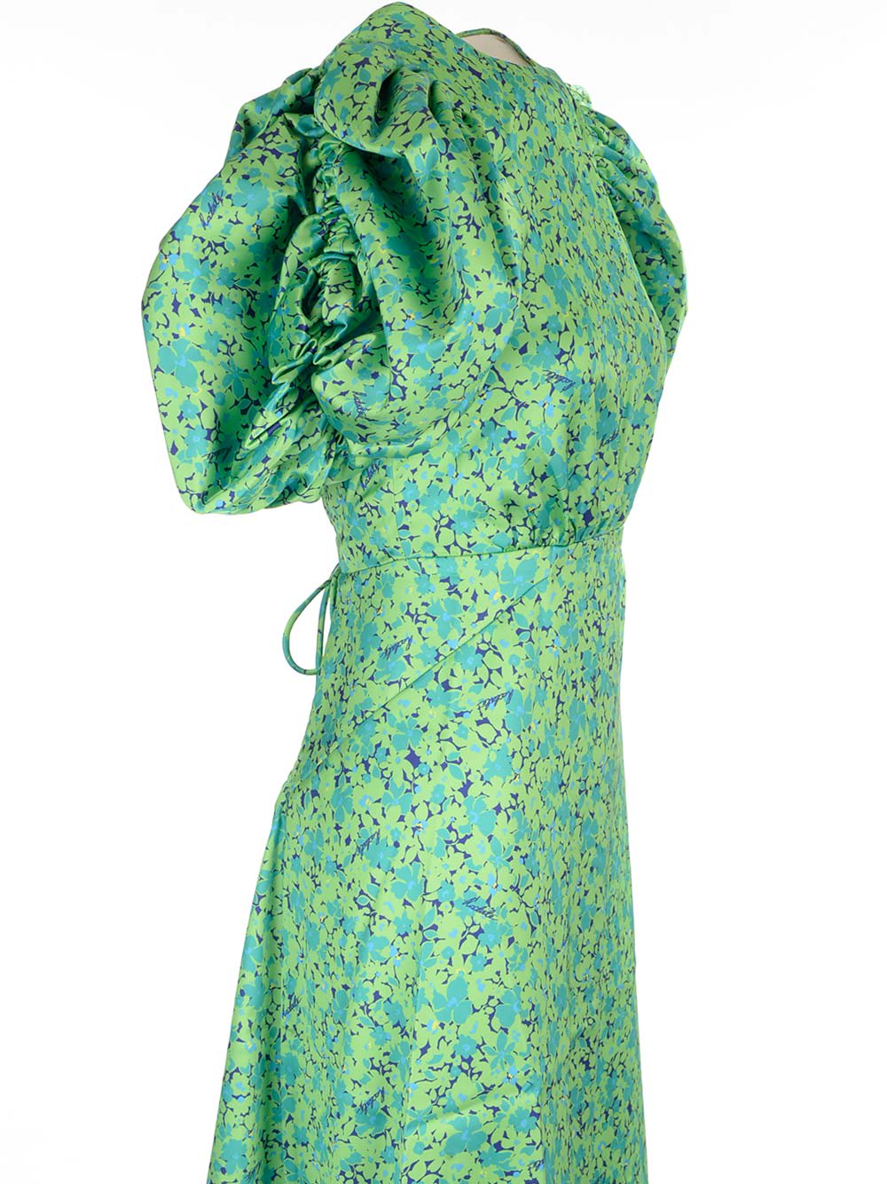 Shop Rotate Birger Christensen Midi Dress With Puff Sleeves In Green
