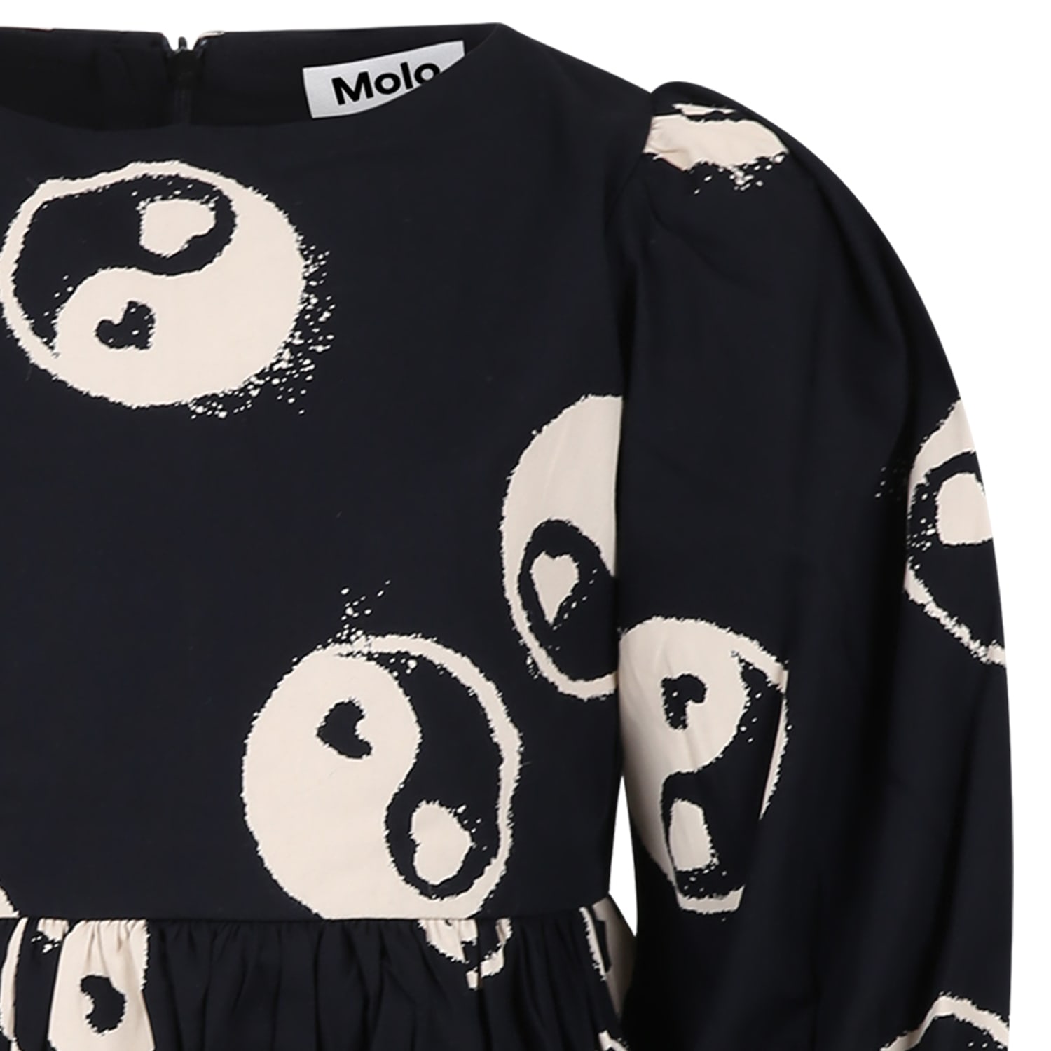 Shop Molo Black Dress For Girl With Yin And Yang Print