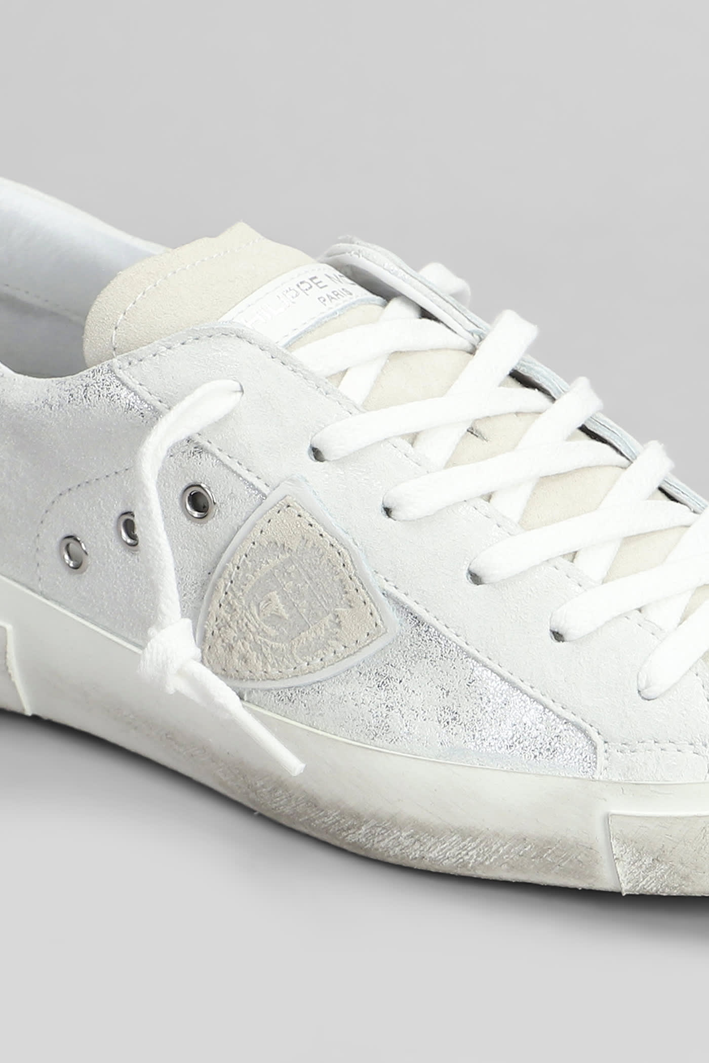 Philippe Model Prsx Leather Sneakers In Silver