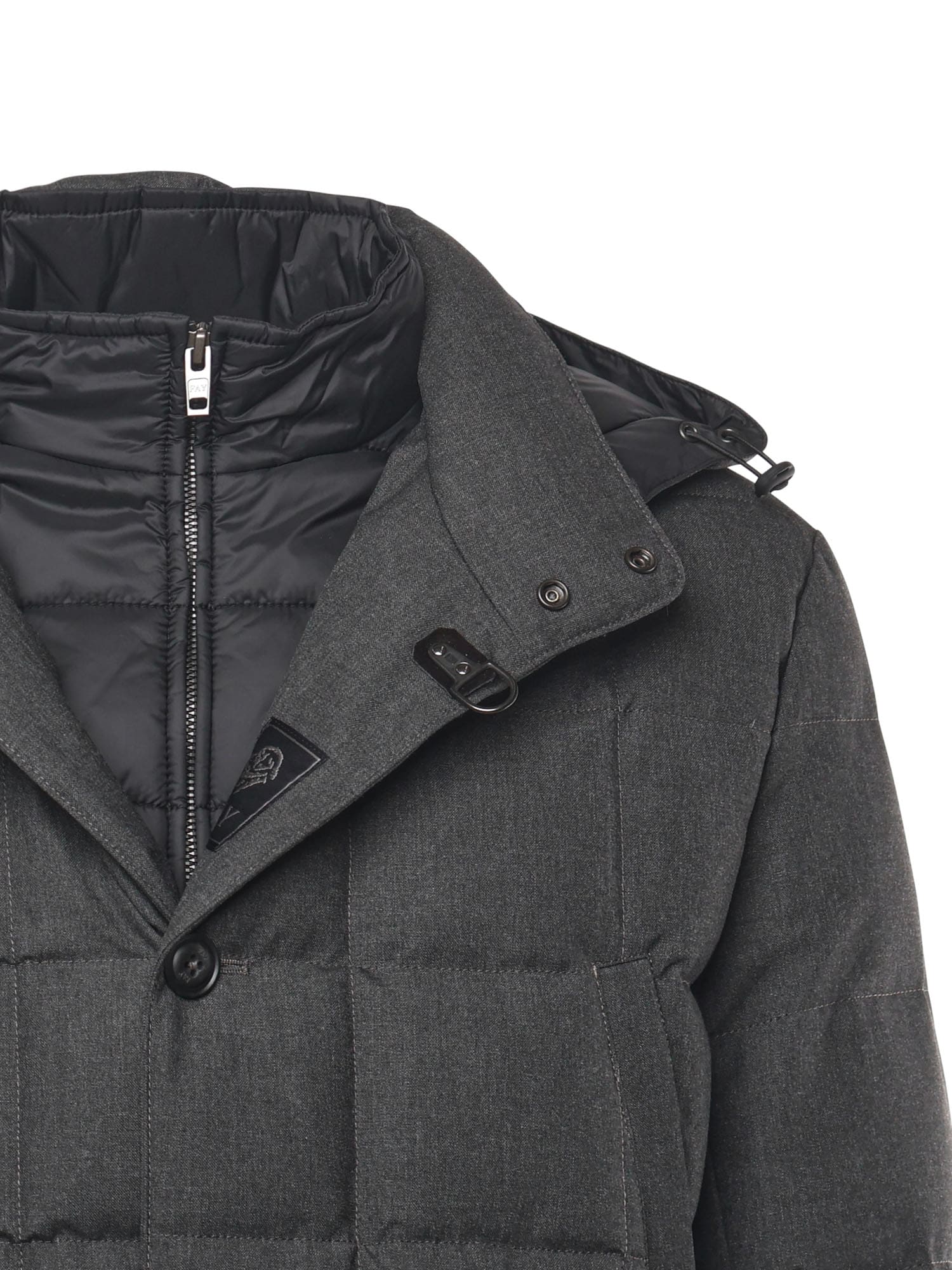 Fay Padded Pea Coat In Melange Canvas In Gray