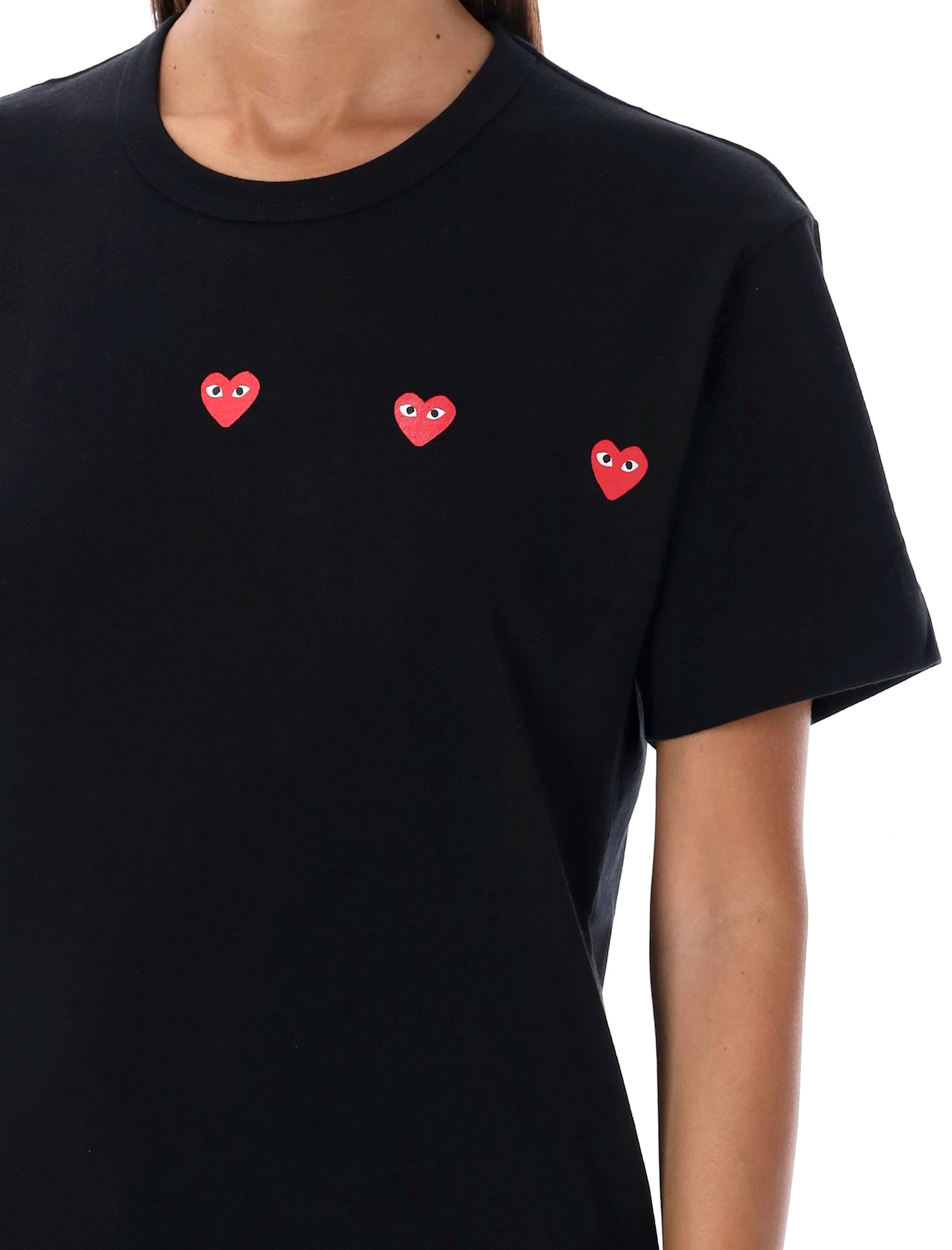 Comme Des Garçons Play Three Hearts T-shirt In Black