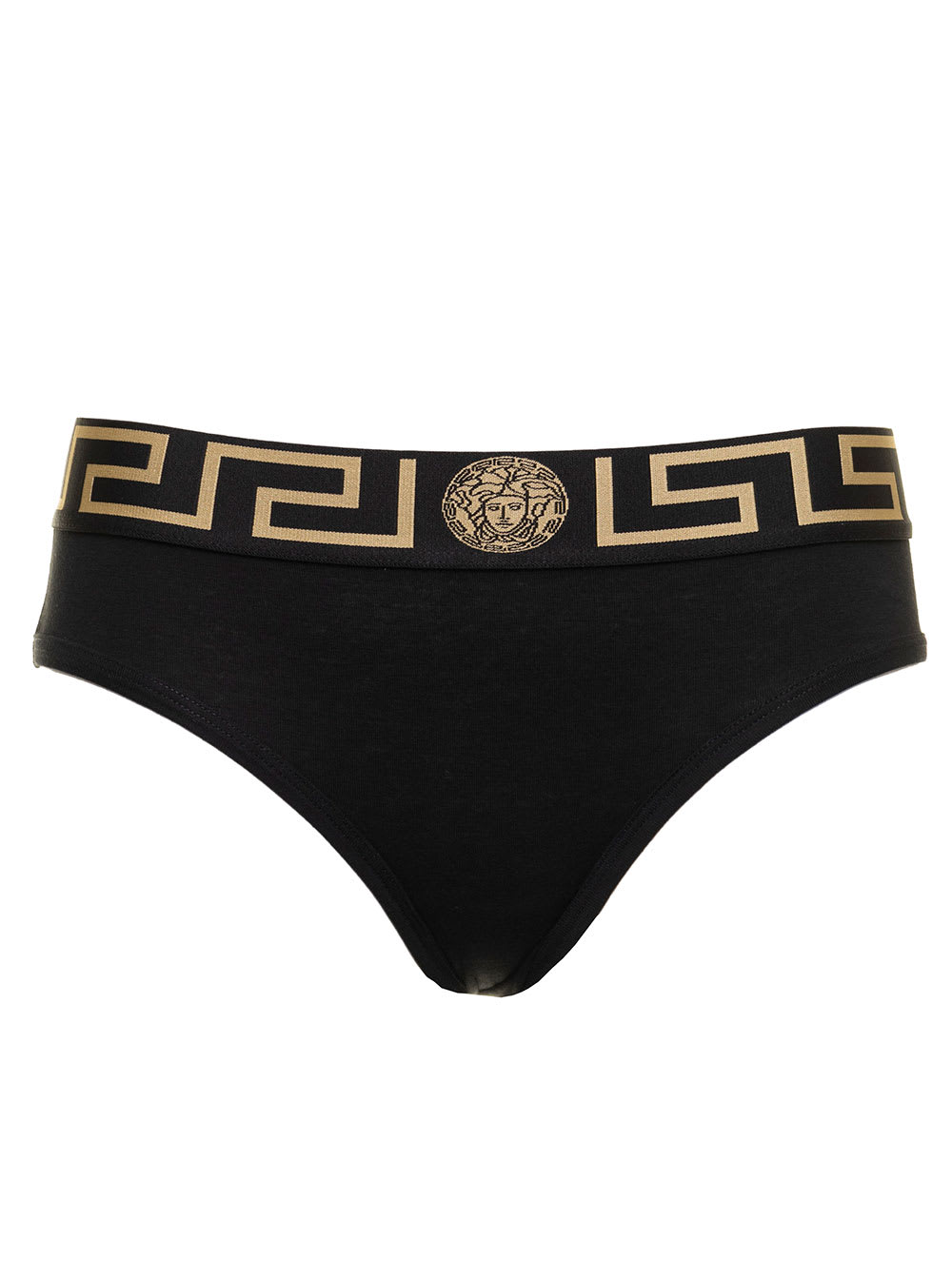 Versace Womans Black Jersey Briefs With Logo Print