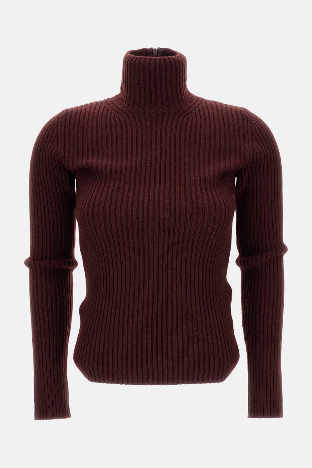 Max Mara Wool And Cashmere High Neck Knit Top In Burgundy