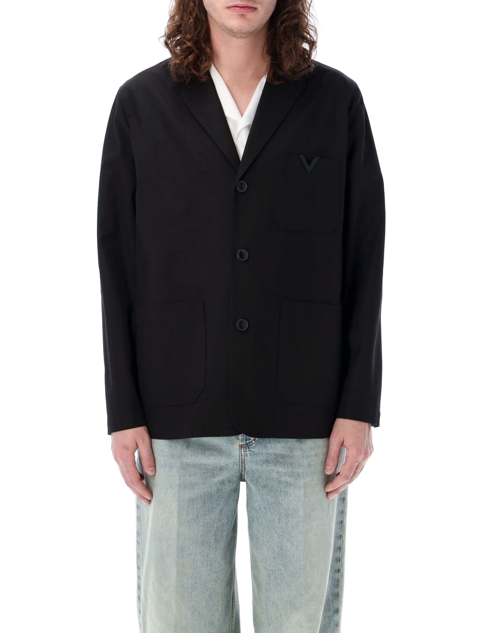 Shop Valentino V Detail Jacket In Black