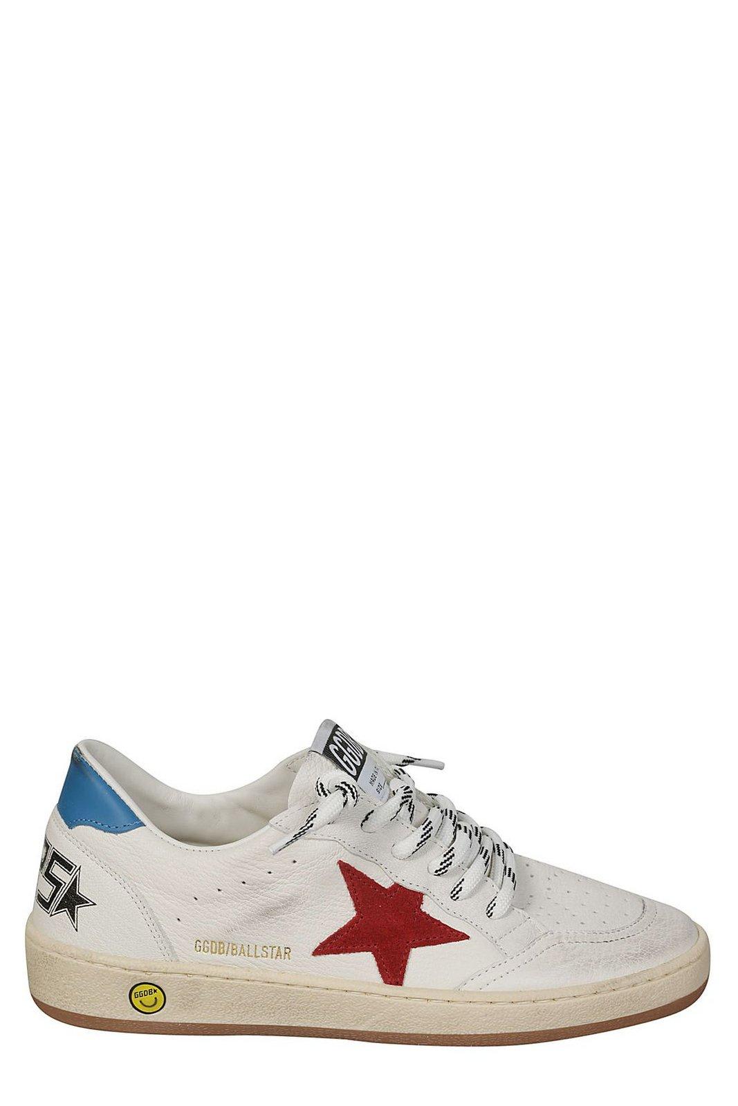 Shop Golden Goose Ball Star-patch Lace-up Sneakers In White/red/blue