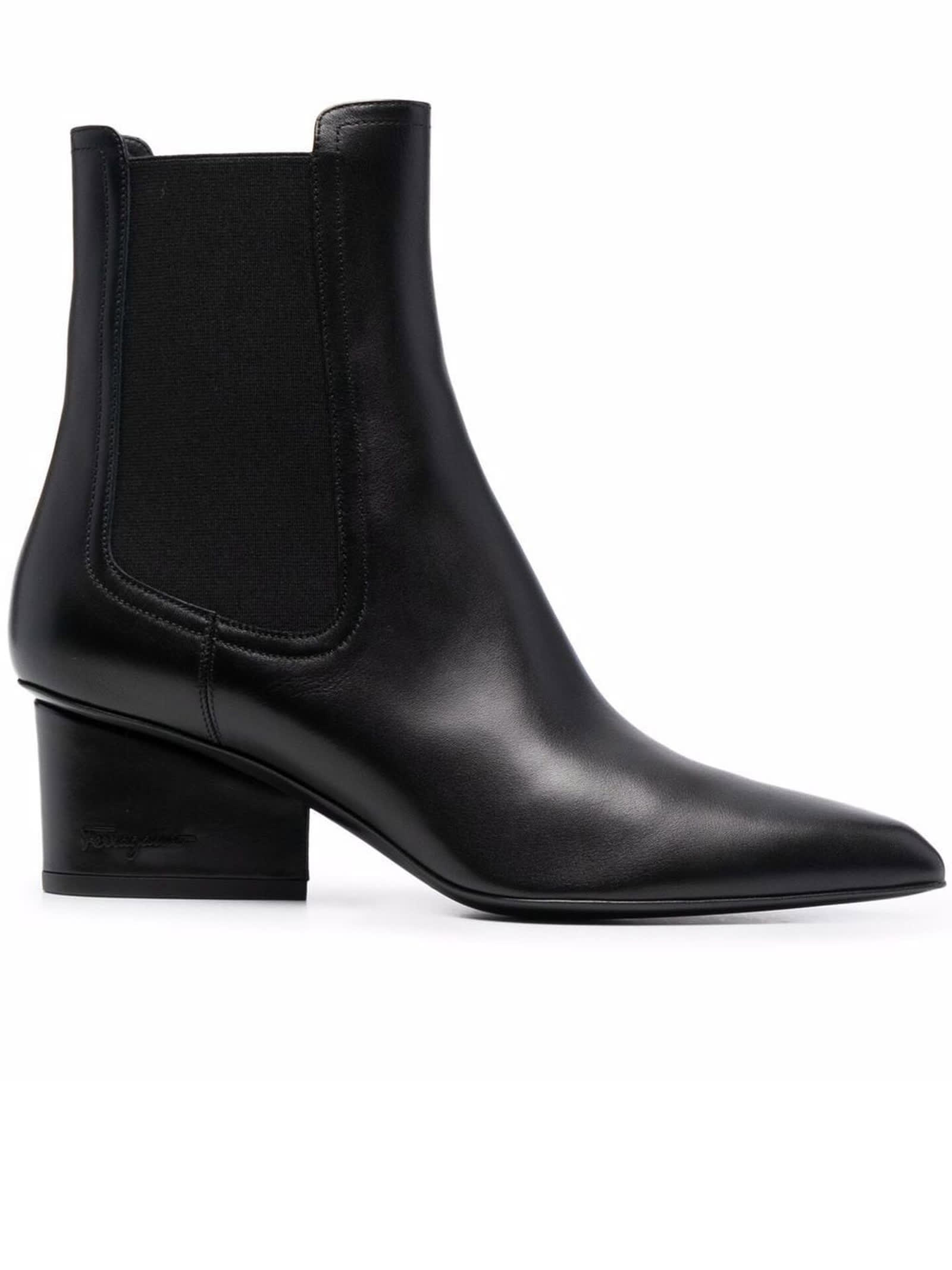 Salvatore Ferragamo Velta Ankle Boot In Soft Black Calf Leather