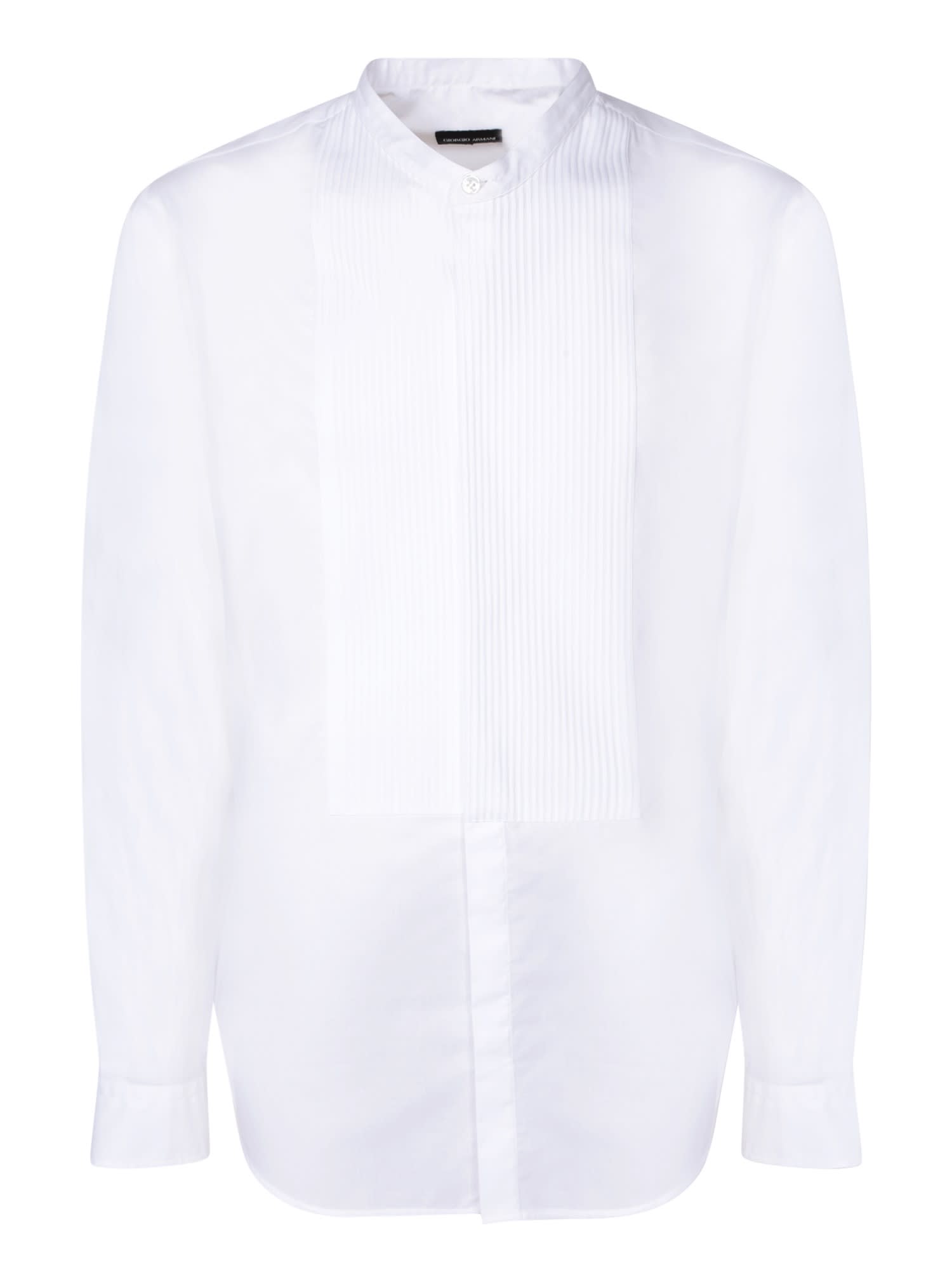 Pleat Mandarin Collar White Shirt