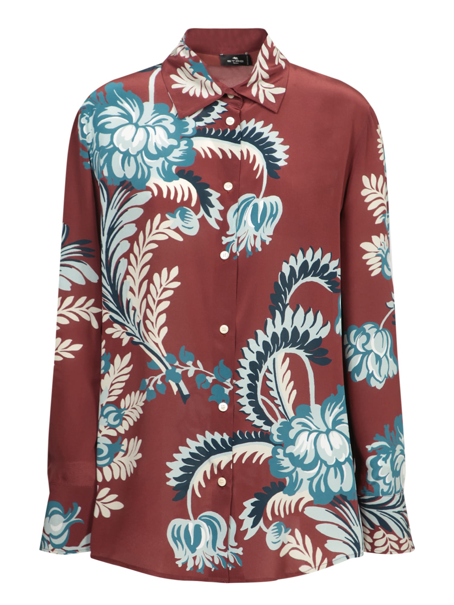 Shop Etro Bordeaux And Light Blue Patterned Shirt In Multi