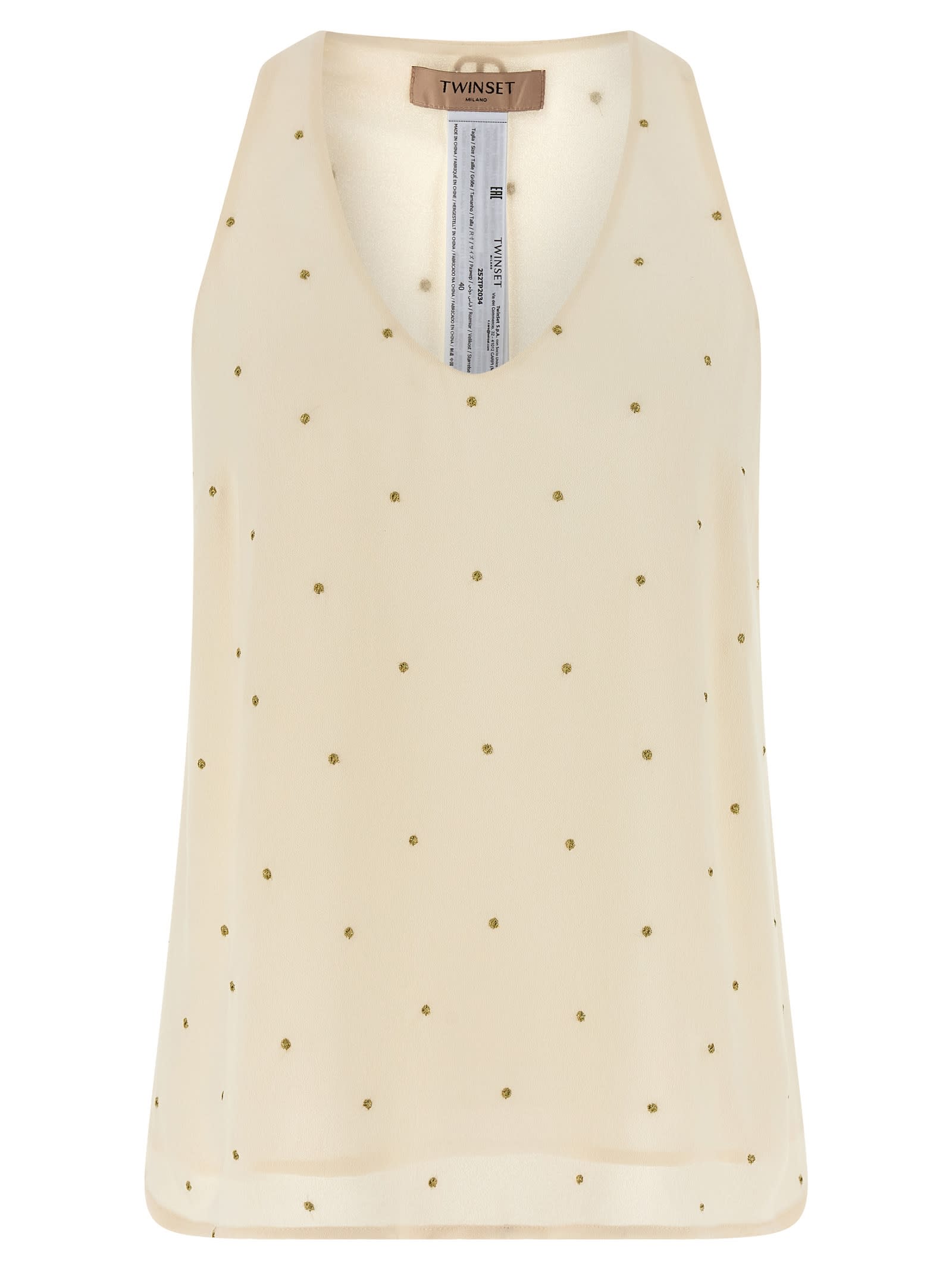 Twinset Lurex Embroidery Tank Top In Neutral