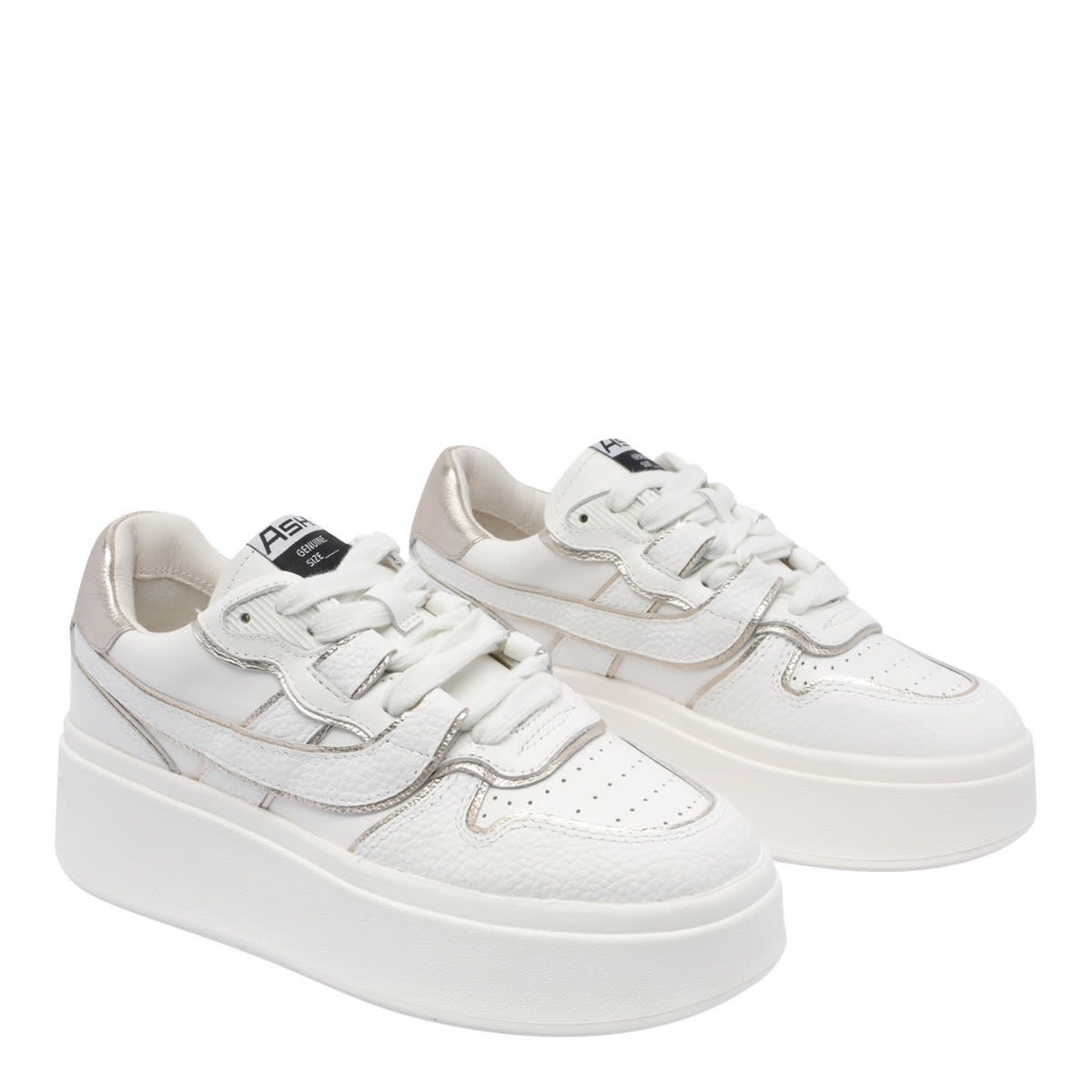 Ash Low Top Leather Match Sneakers Metallic Platform In White