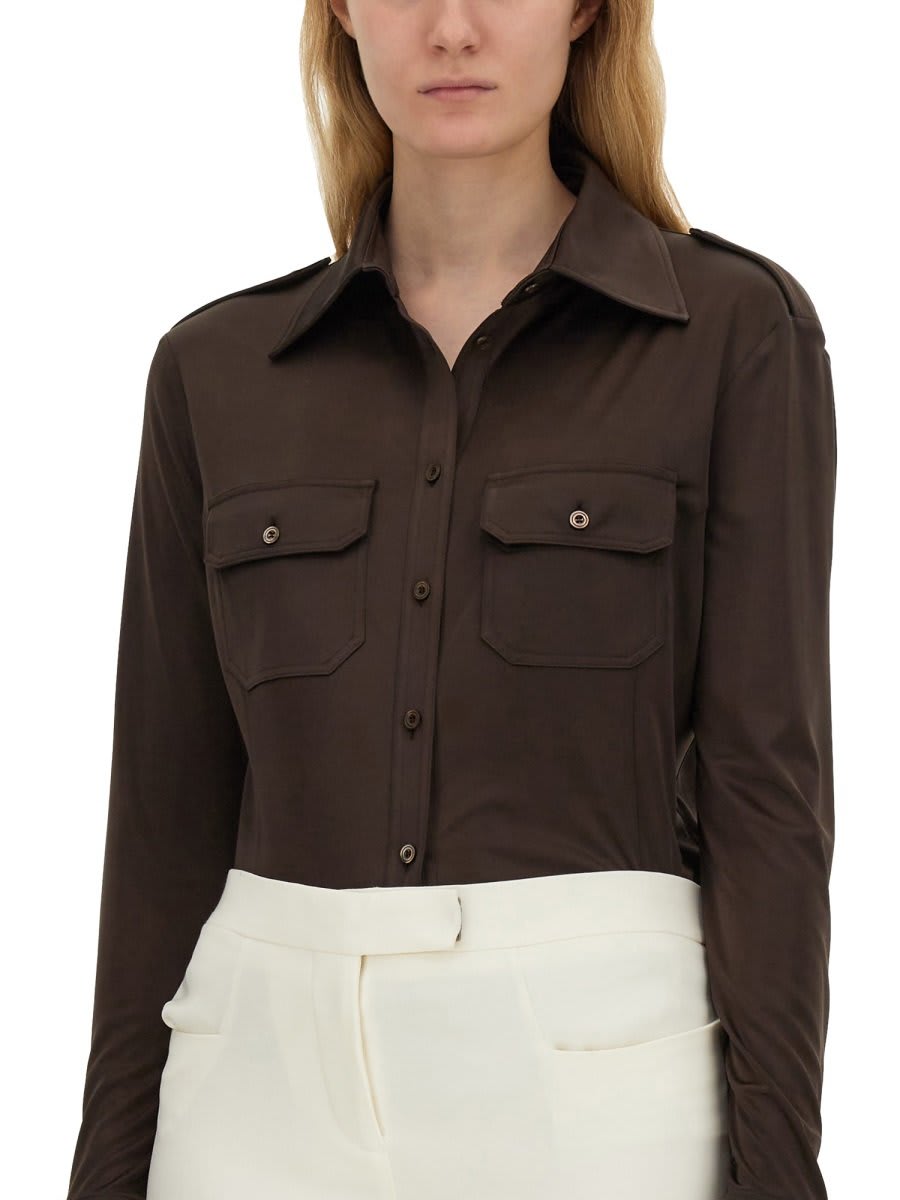 Shop Tom Ford Flap Pocket Long-sleeved Shirt In Brown