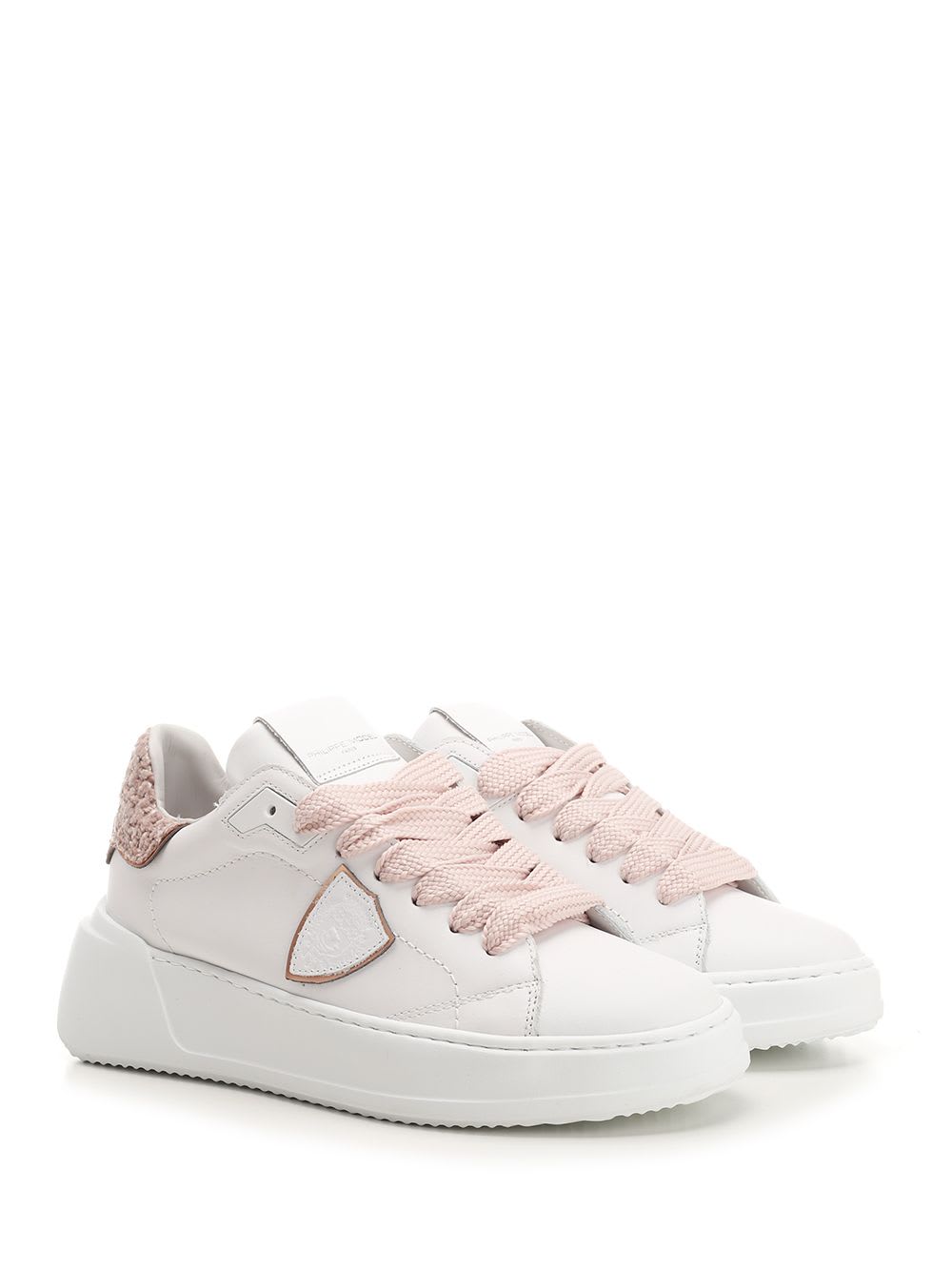 Shop Philippe Model Temple Sneaker In Veau Chenille_blanc Rose