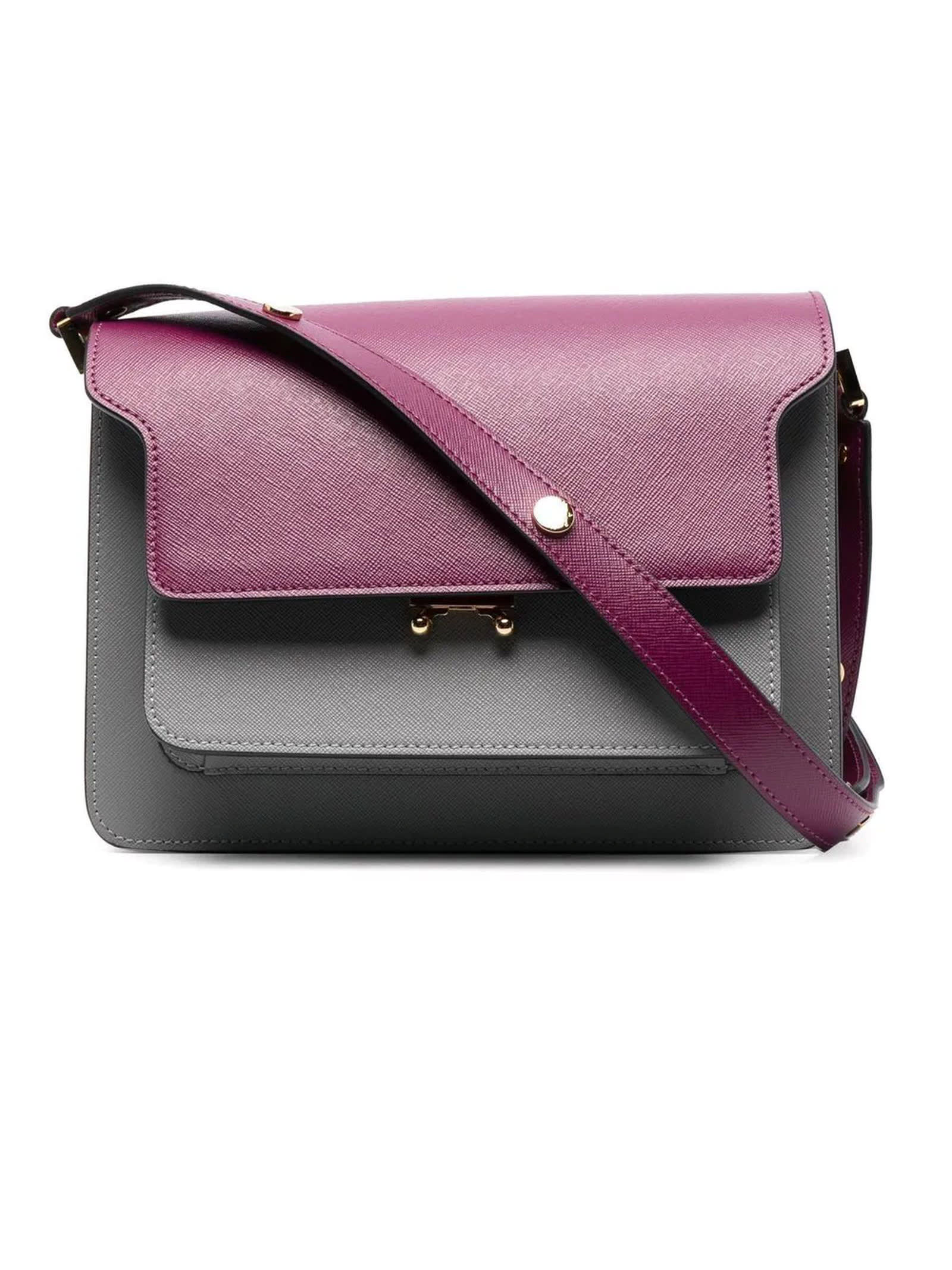 Marni Purple, Brown, Grey Saffiano Leather Trunk Bag