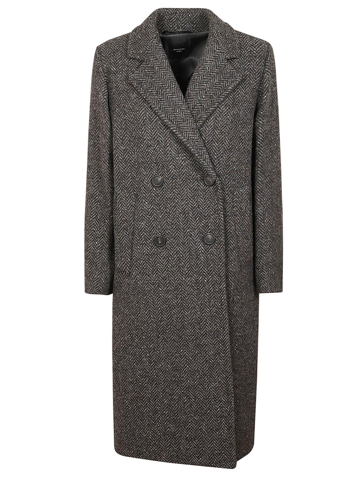 Shop Weekend Max Mara Double-breasted Long-sleeved Coat In Grigio