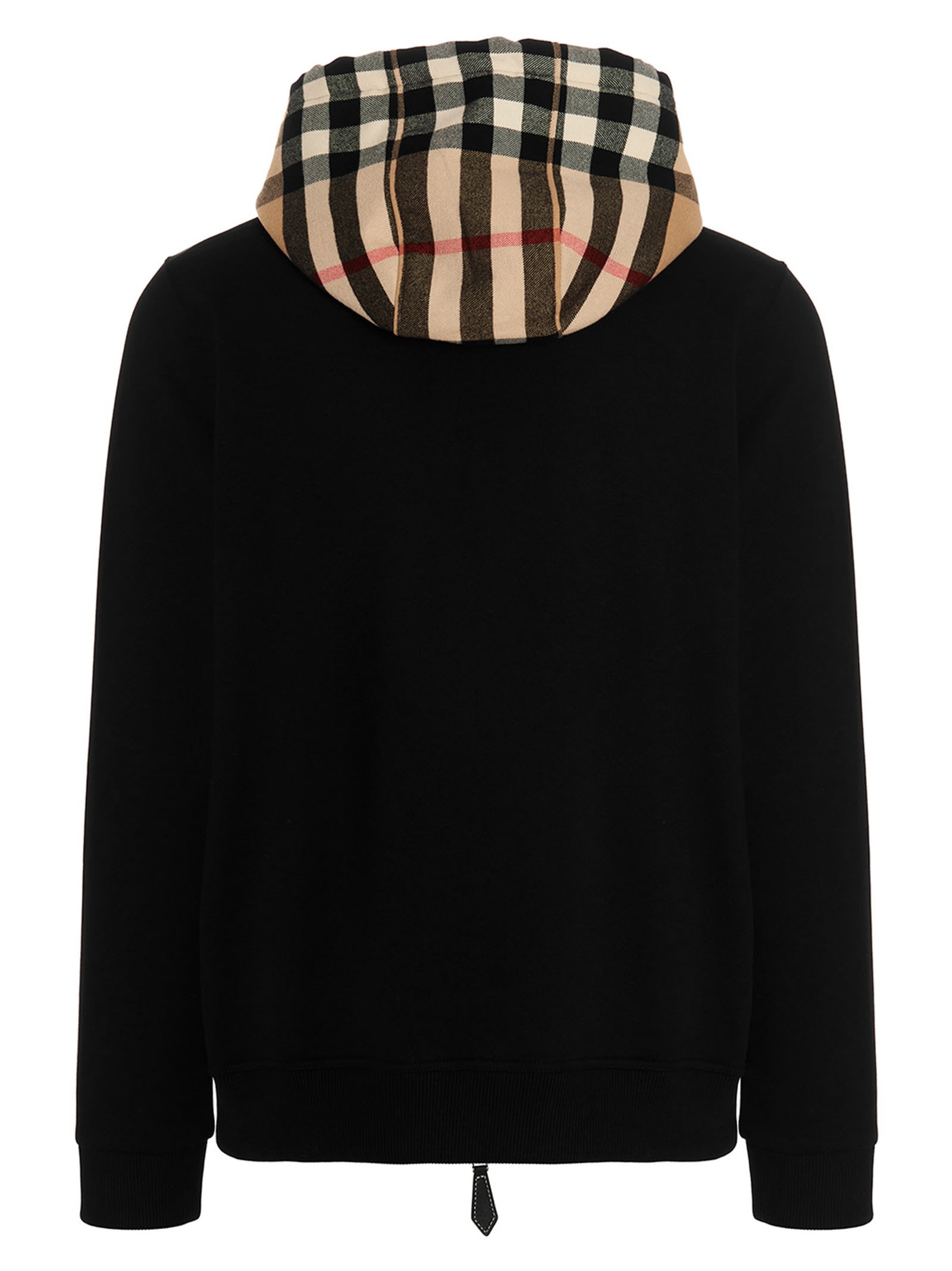Burberry Check Detailed Zipped Drawstring Hoodie In Black