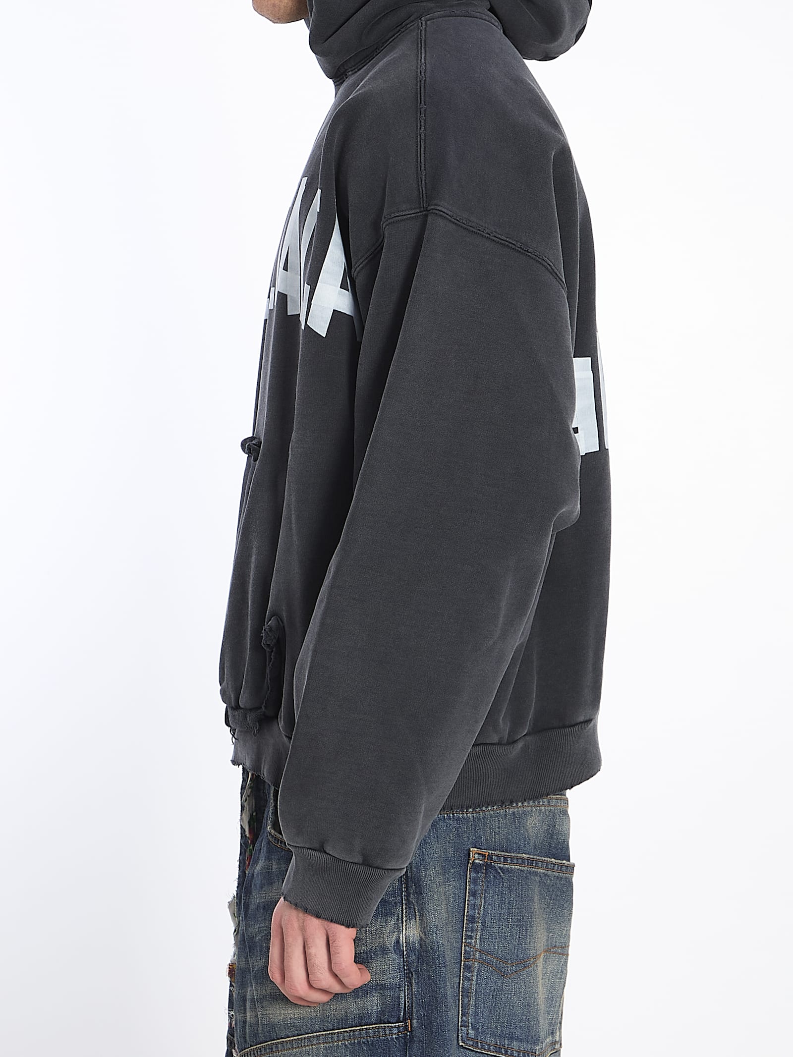 Balenciaga Black Hoodie With Logo Lettering On The Front And Logo Print On The Back In Cotton Man In Grey