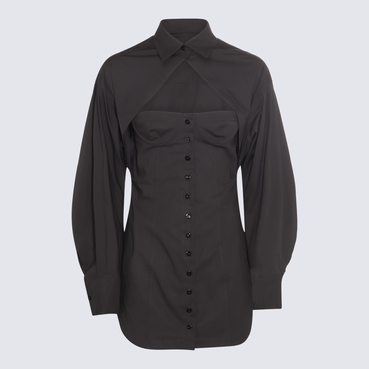 Attico Black Cotton Cut Out Bustier Shirt Dress