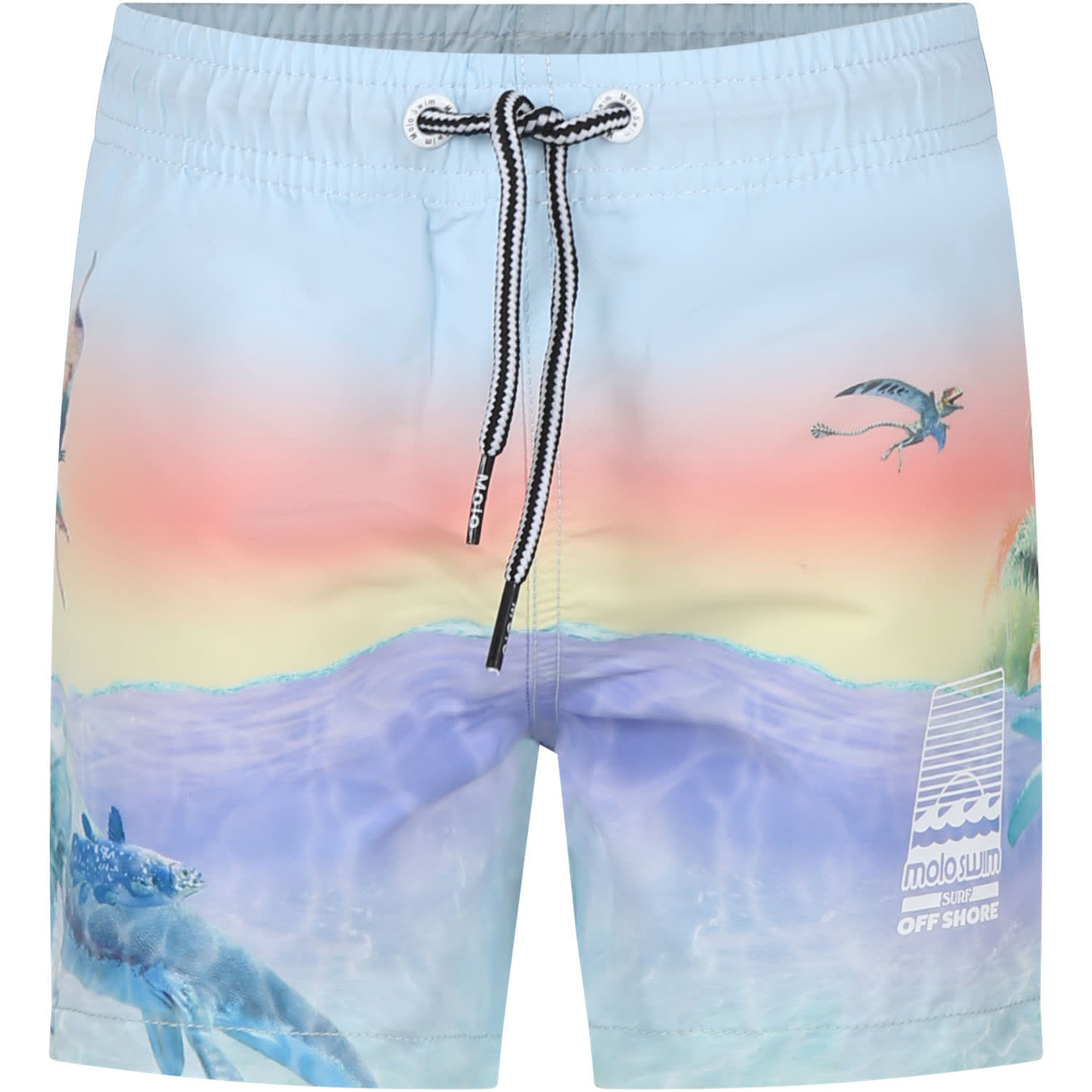 Molo Kids' Light Blue Swim Shorts For Boy With Dinosaur Print In Multicolor