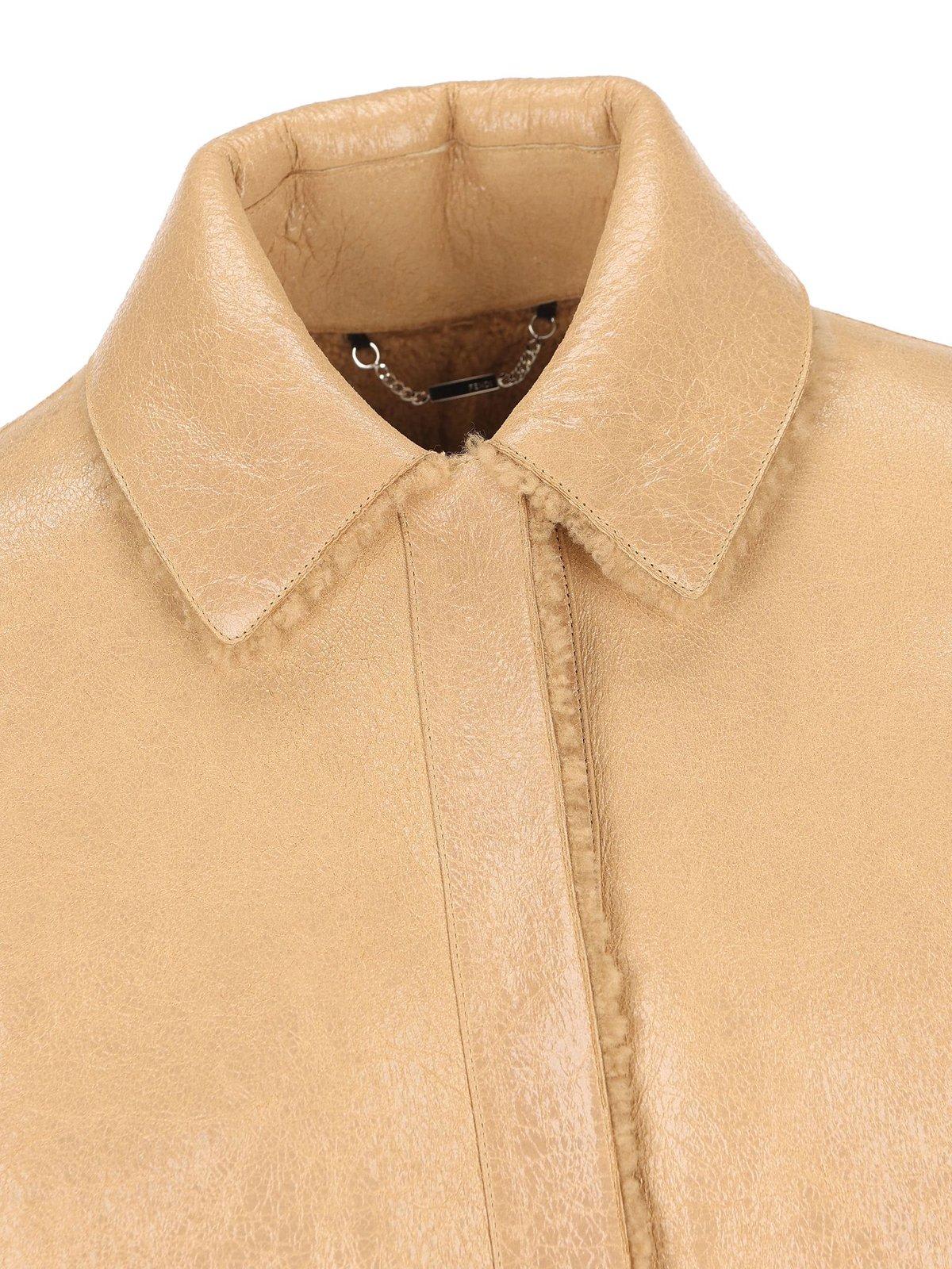 Shop Fendi Collared Long Coat In Beige