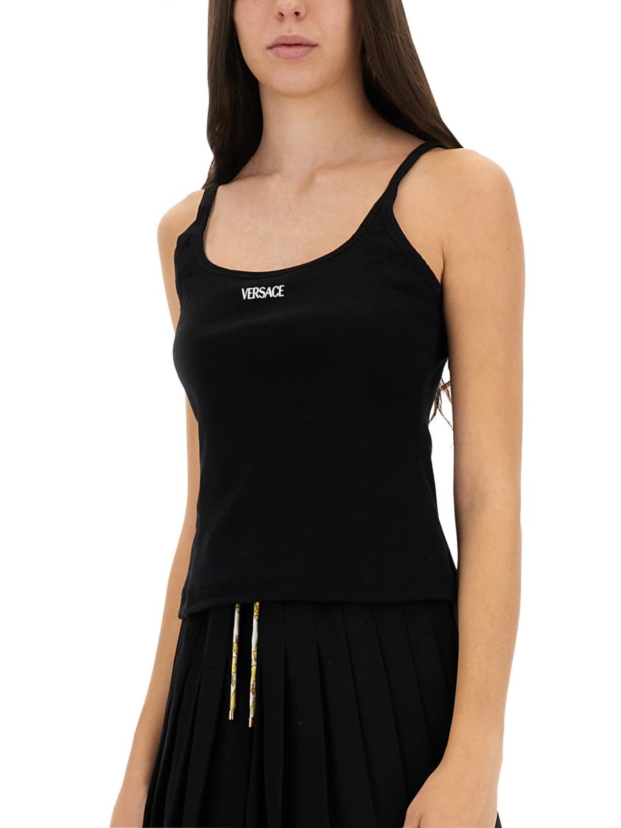 Versace Logo Ribbed Tank Top In Multi