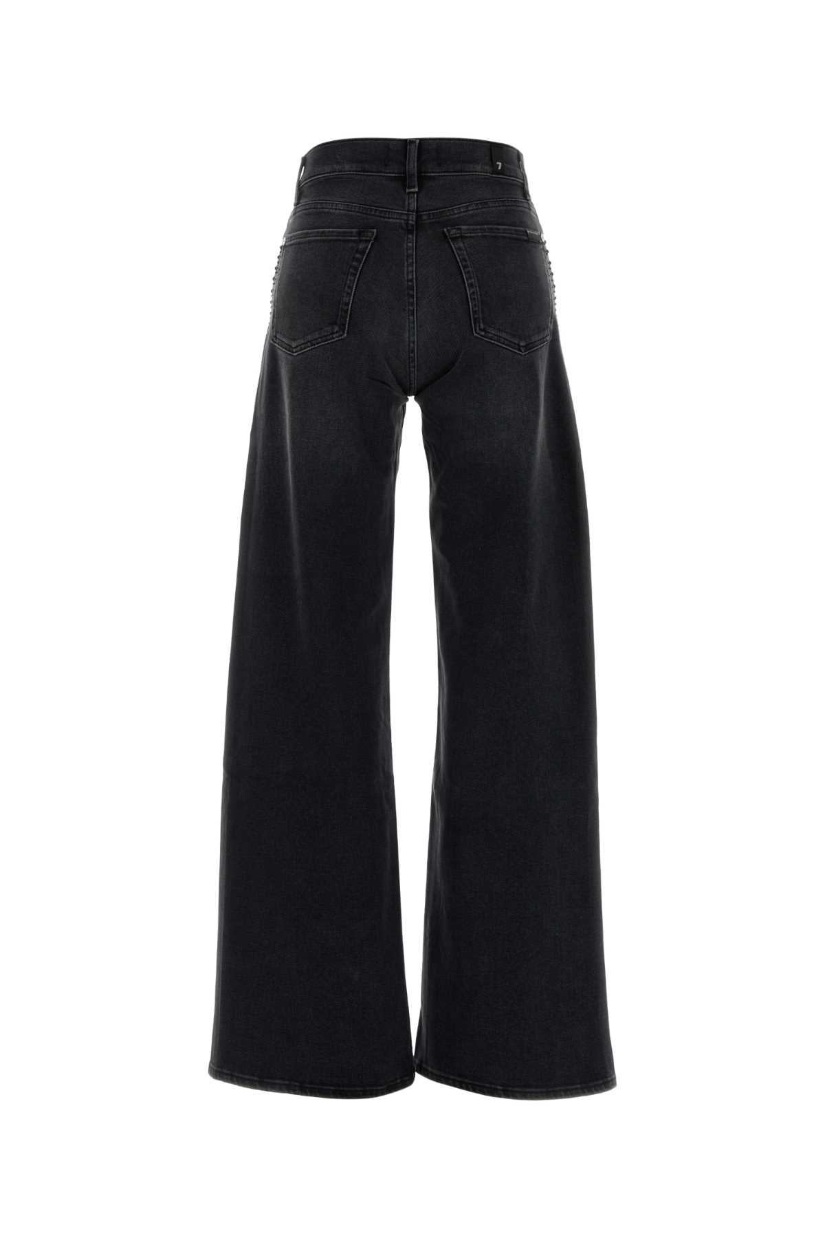 7 For All Mankind Black Stretch Denim Lotta Wide-leg Jeans In Black
