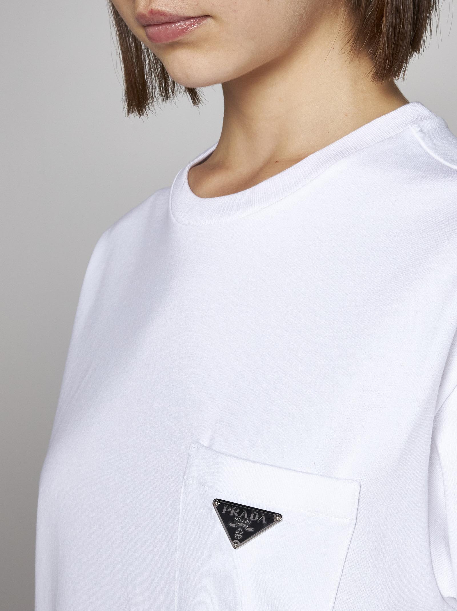 Prada Embellished Logo Jersey T-shirt In F Bianco | ModeSens